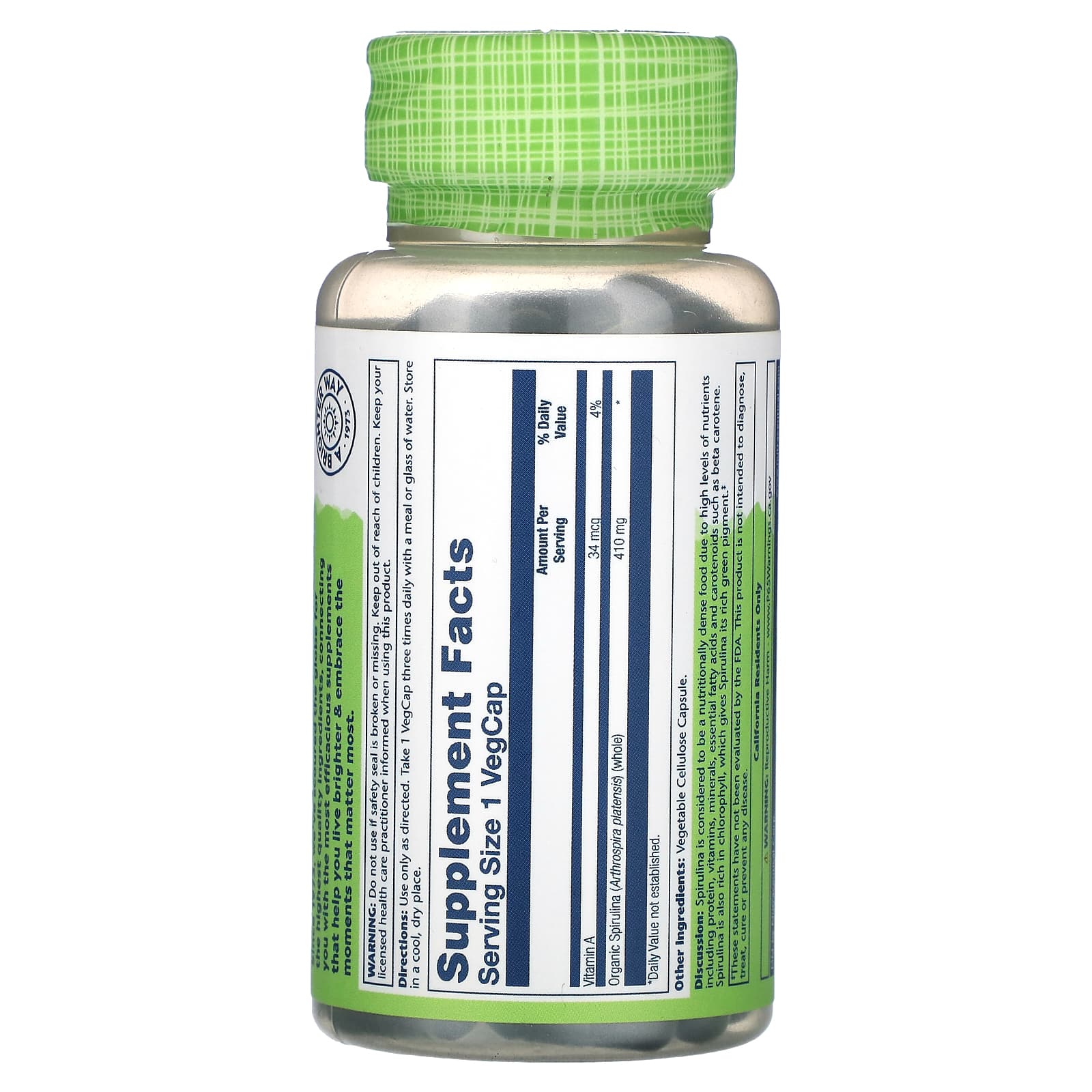 Solaray, True Herbs, Spirulina, 410 mg, 100 Vegcaps - Image 2
