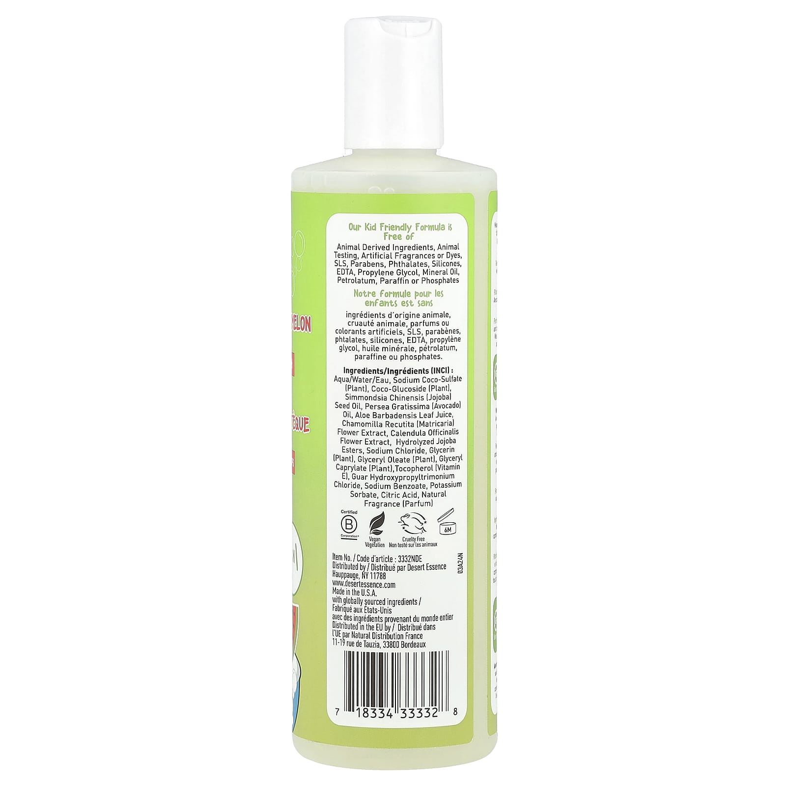 Desert Essence Green Apple Watermelon 2 in 1 Shampoo & Body Wash for Kids, 12 fl oz - Image 2