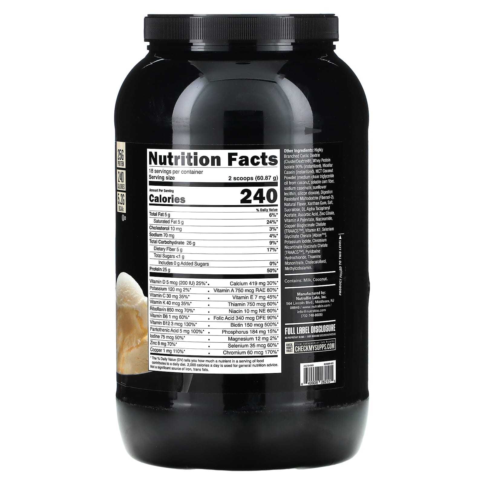 NutraBio, MRP 40:40:20 Meal Replacement, Creamy Vanilla, 2.4 lb (1,096 g) - Image 2