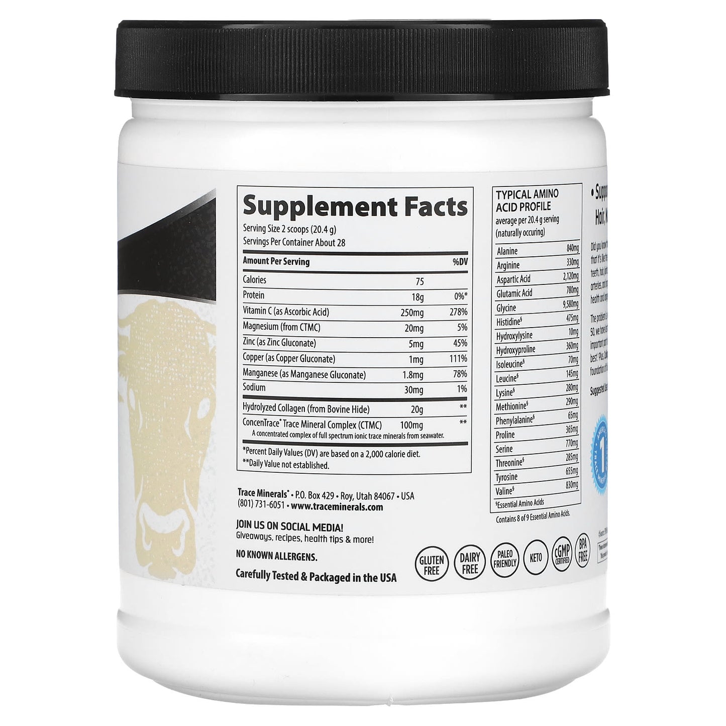 Trace, Grass-Fed Collagen Peptides, Unflavored, 1 lb. 4.1 oz  (571 g) - Image 2