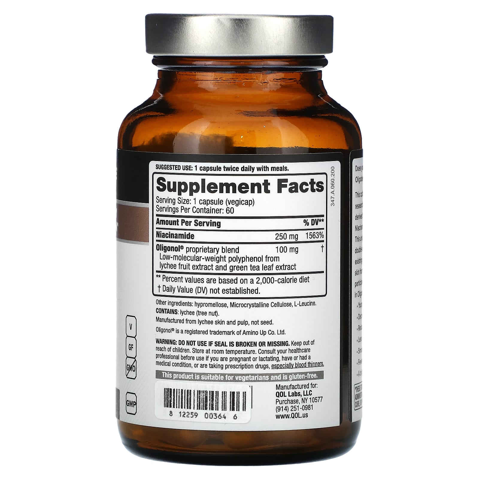 Quality of Life, Oligoderm with Oligonol and Niacinamide, 60 VegiCaps - Image 2