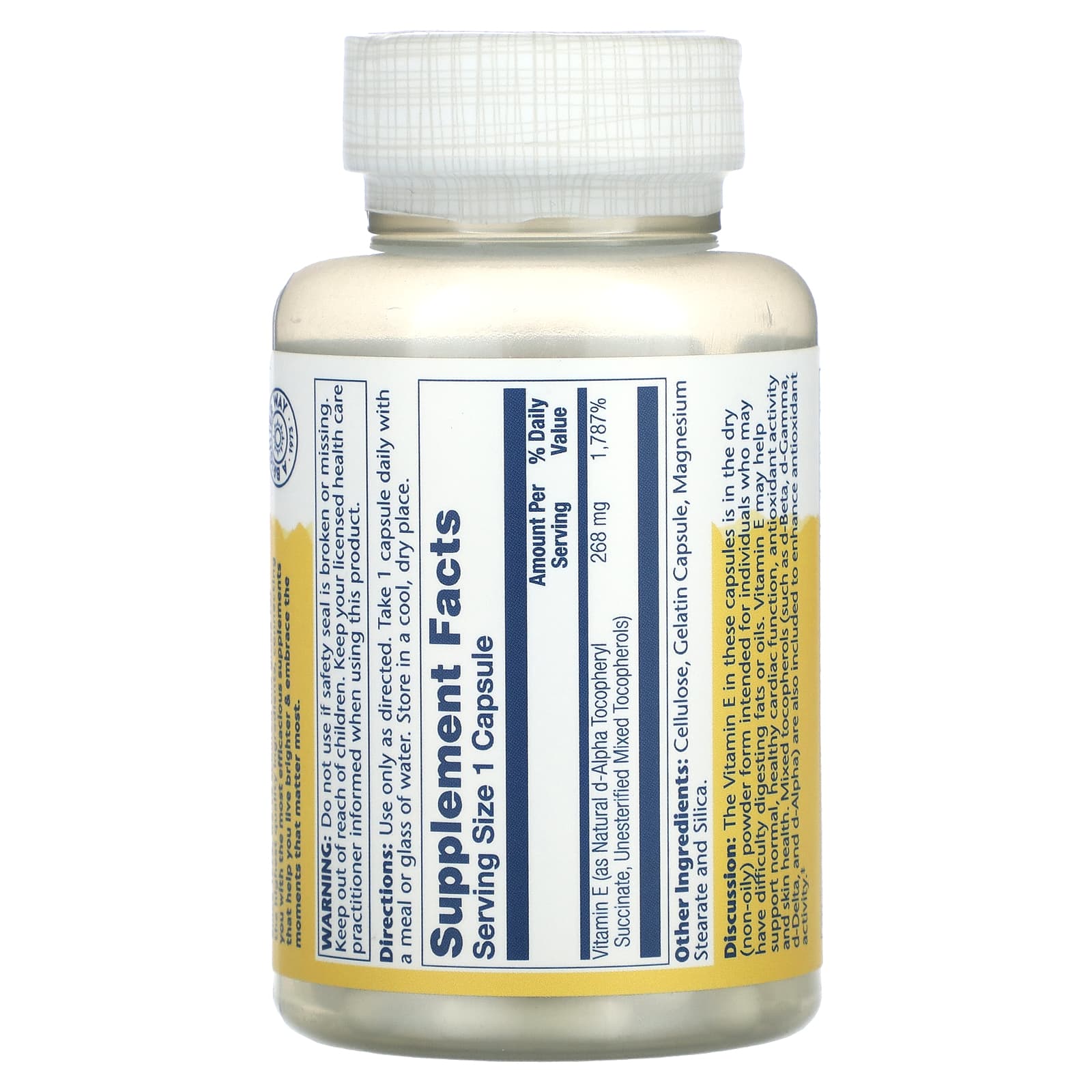 Solaray, Dry Form Vitamin E, 268 mg, 100 Capsules - Image 2
