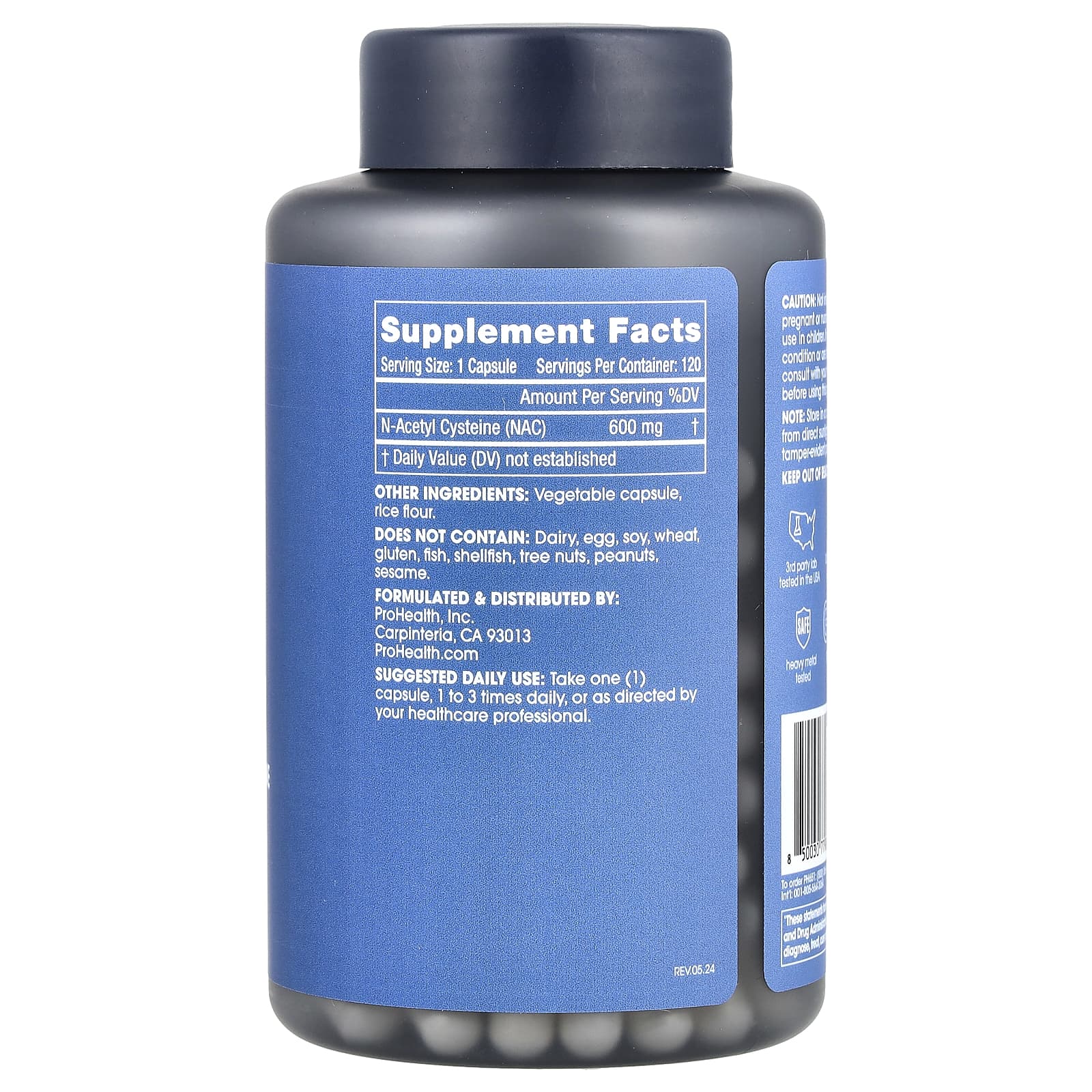 ProHealth Longevity, Pure N-Acetyl Cysteine, 600 mg, 120 Capsules - Image 2