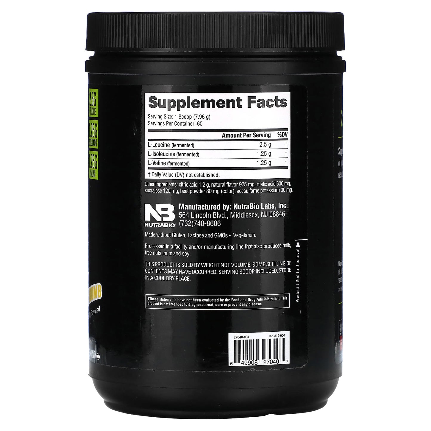 NutraBio, BCAA 5000, Strawberry Lemon Bomb, 1.05 lb (477 g) - Image 2