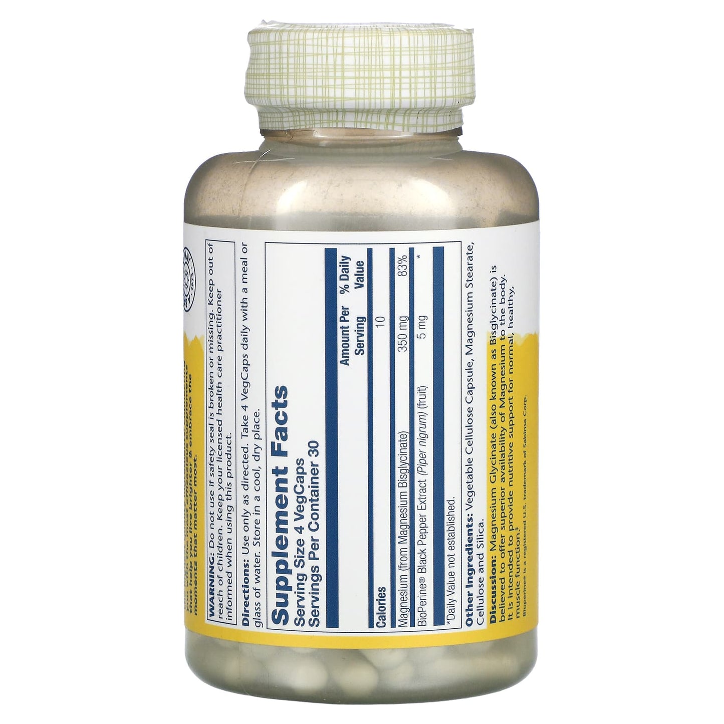 Solaray, High Absorption Magnesium Glycinate, 350 mg, 120 VegCaps - Image 2
