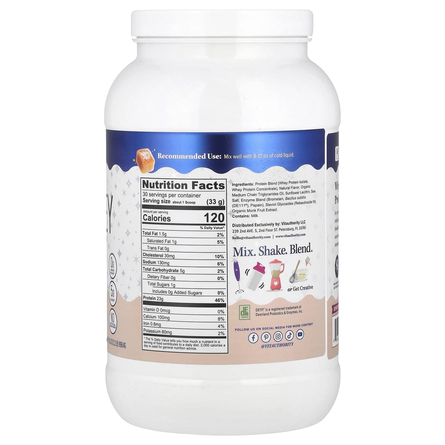 Vitauthority, Active, Vita Whey Protein Powder, Salted Caramel, 2.2 lb (998.4 g) - Image 2