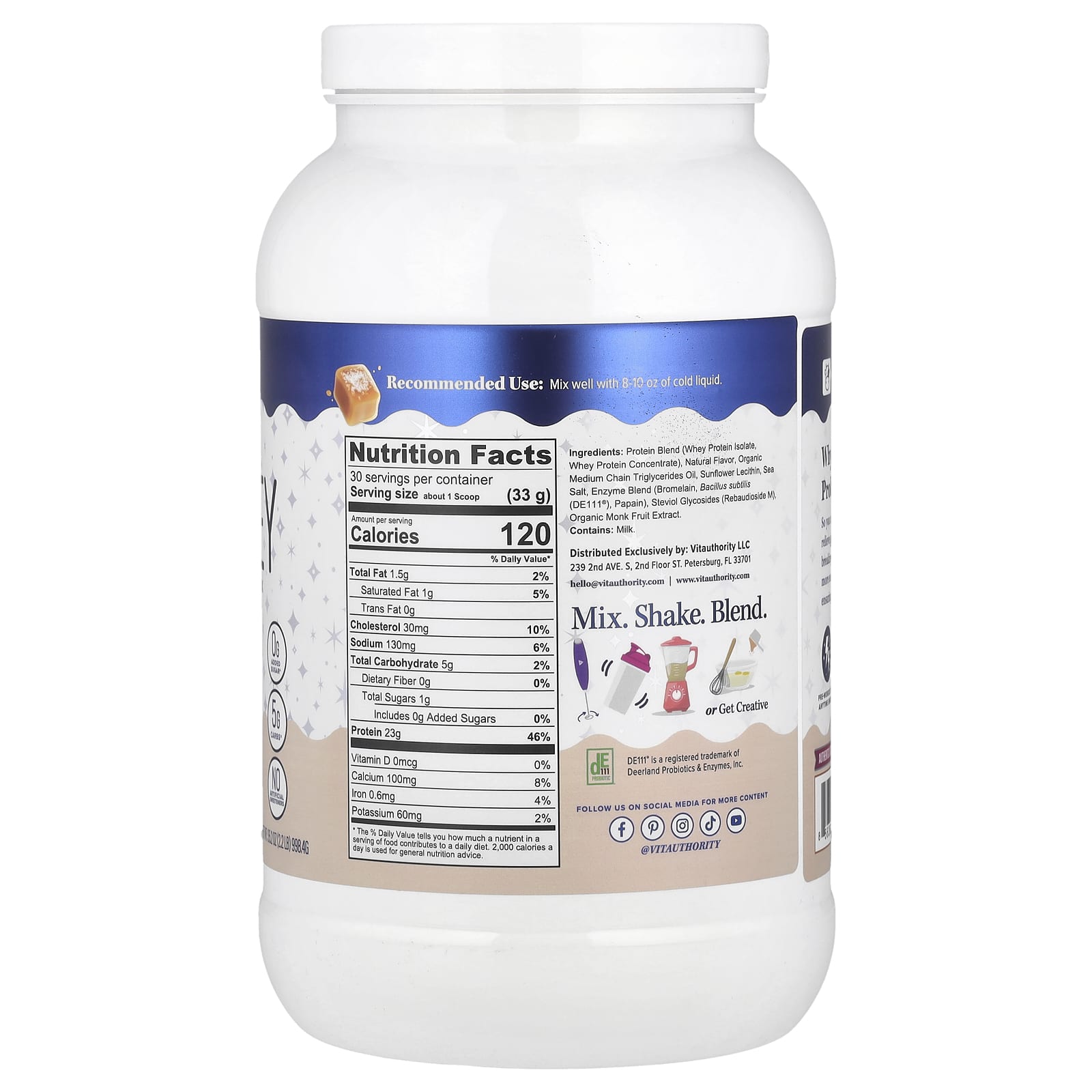Vitauthority, Active, Vita Whey Protein Powder, Salted Caramel, 2.2 lb (998.4 g) - Image 2