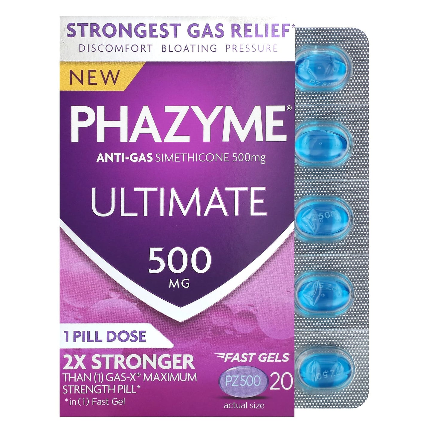 Phazyme, Ultimate, Anti-Gas Simethicone, 500 mg, 20 Fast Gels - Image 1