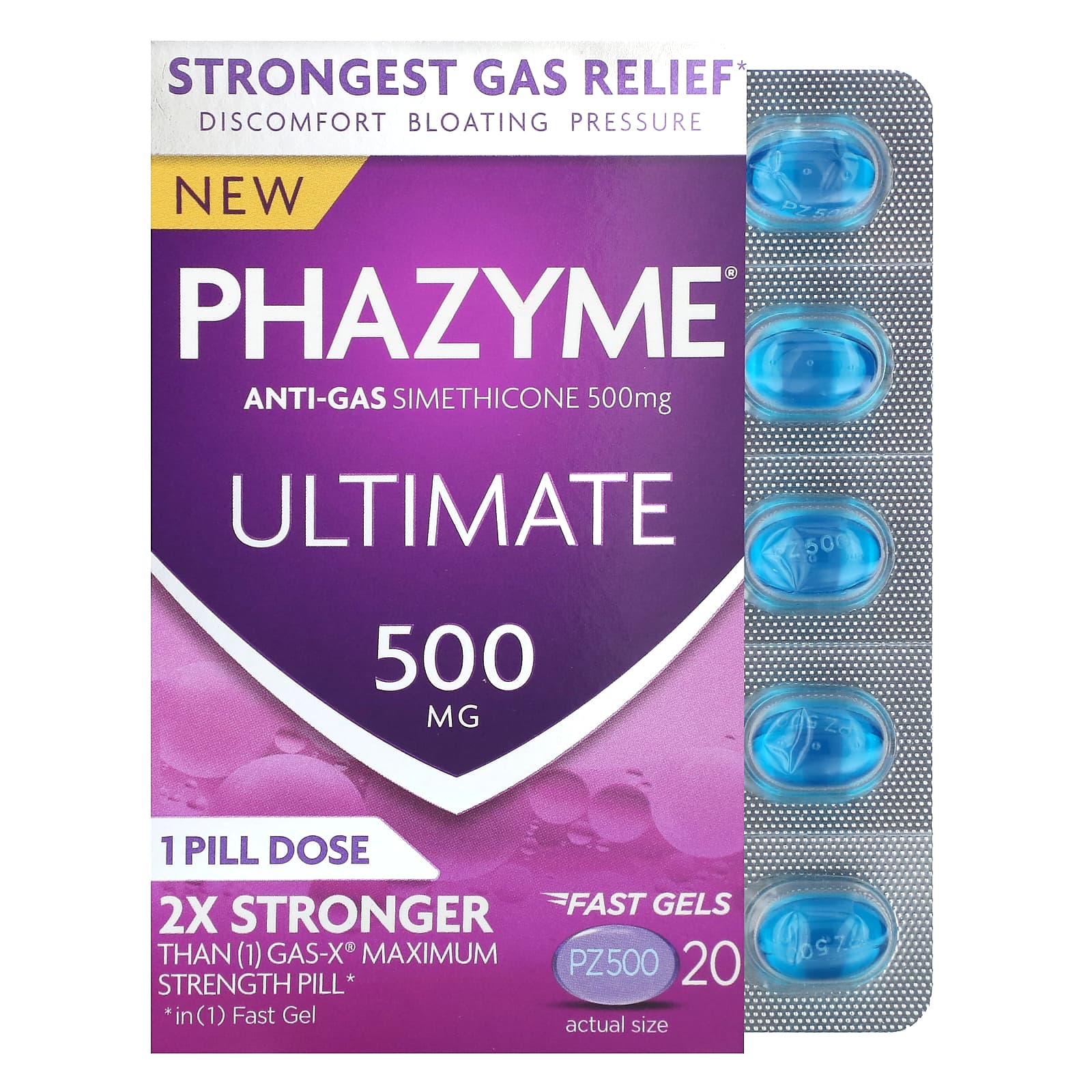 Phazyme, Ultimate, Anti-Gas Simethicone, 500 mg, 20 Fast Gels - Image 1