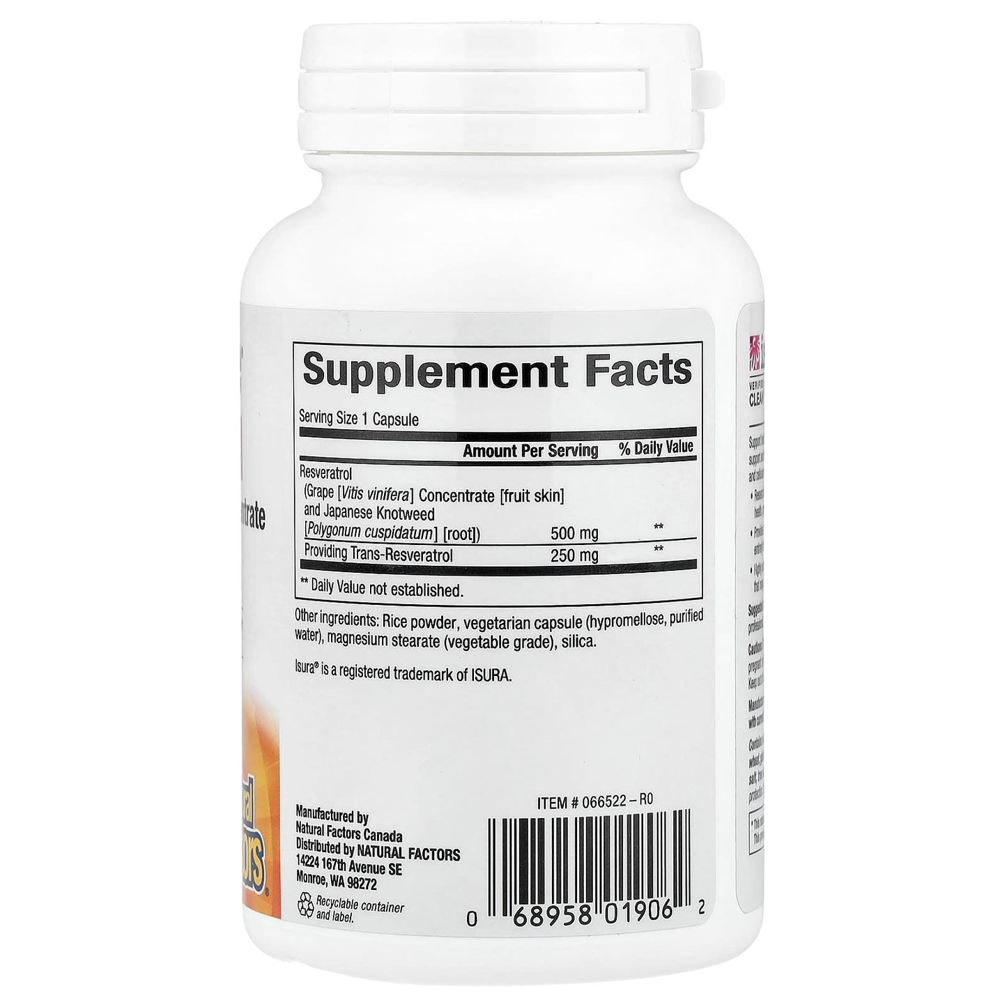 Natural Factors, RegenerLife® Resveratrol, 500 mg, 60 Vegetarian Capsules - Image 2
