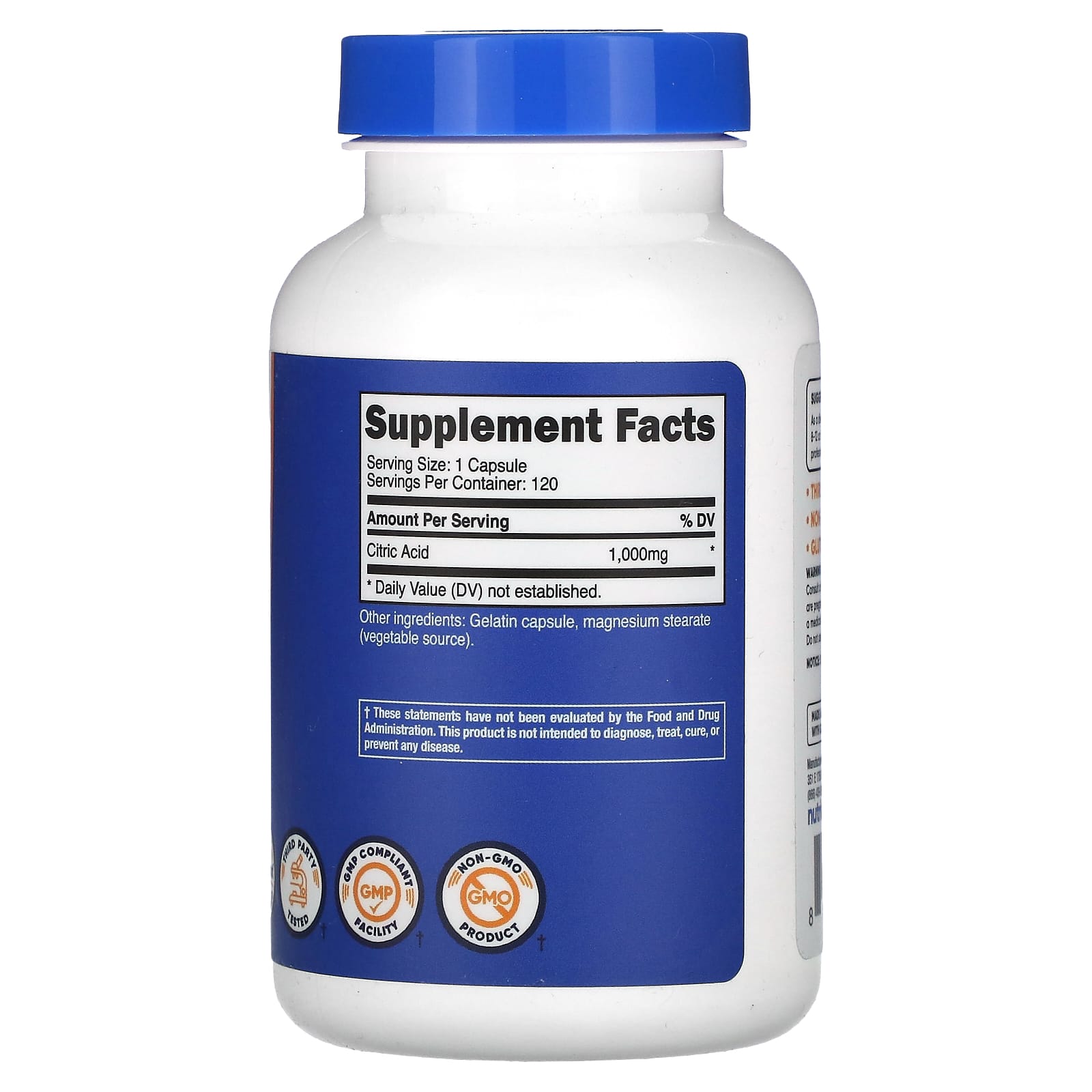 Nutricost, Citric Acid, 1,000 mg, 120 Capsules - Image 2