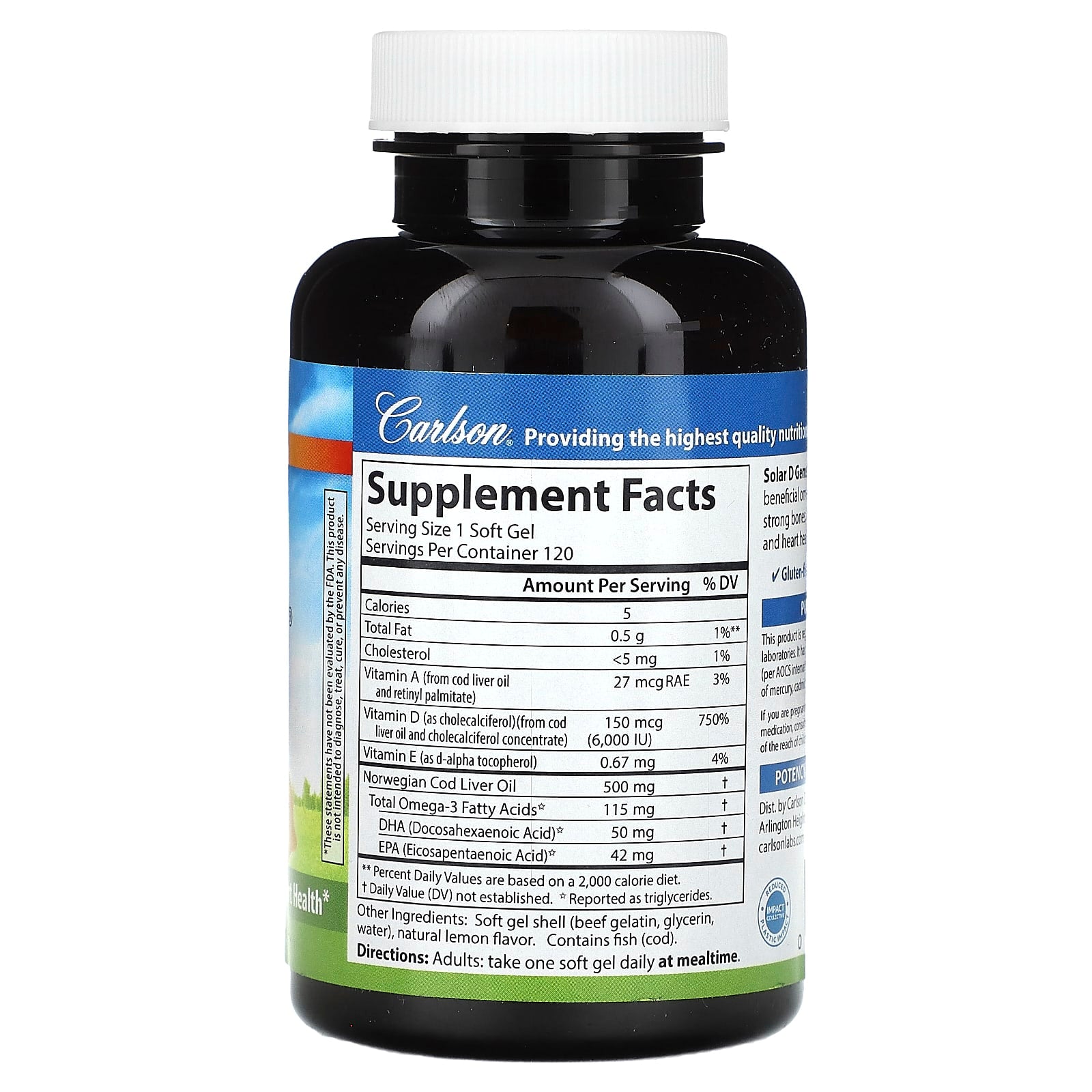 Vitamin D3 & Omega-3s for Bone Health, Immune Function & Heart Health - 120 Soft Gels - Image 2