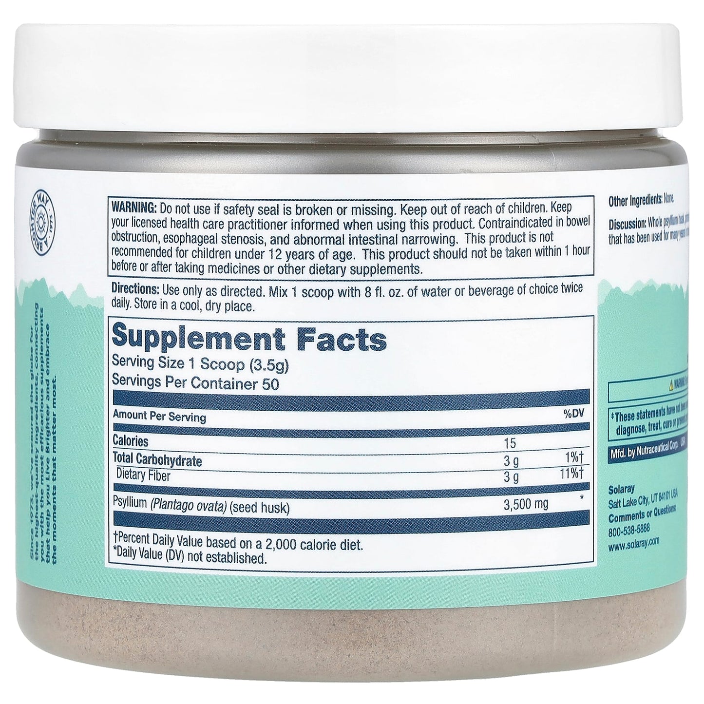 Solaray, Psyllium Husk Fiber Powder, 6.17 oz (175 g) - Image 2