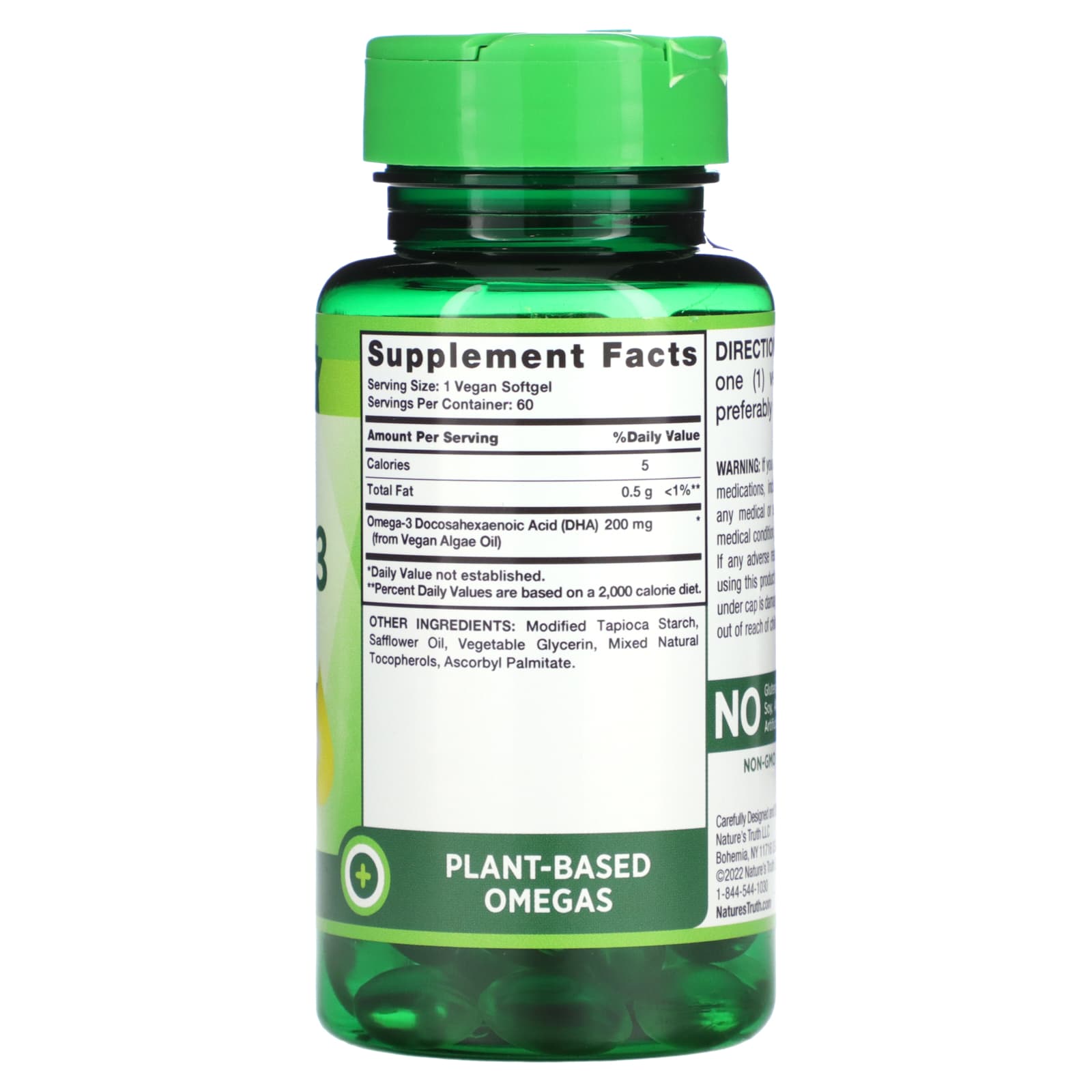 Nature's Truth, Vegan Omega-3 Algae Oil with DHA, 200 mg, 60 Vegan Softgels - Image 2