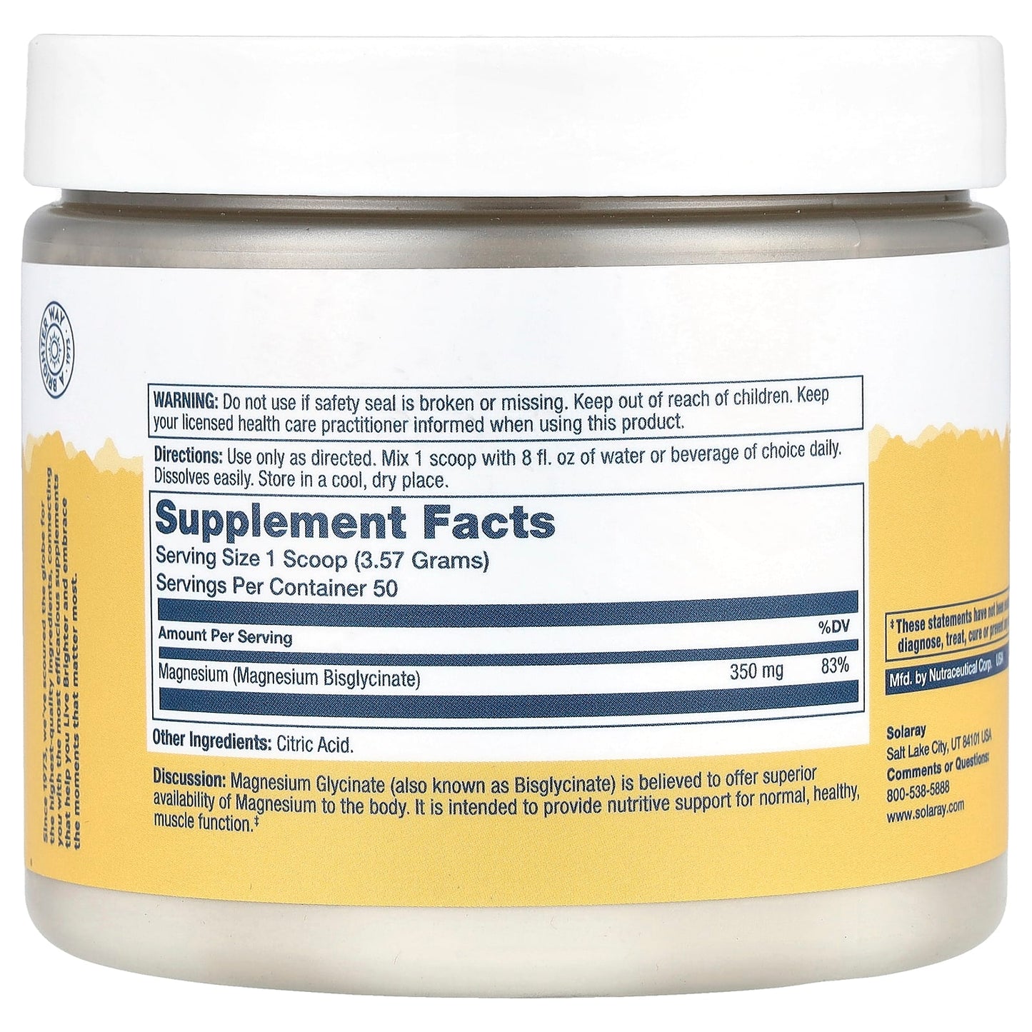 Solaray, High Absorption Magnesium Glycinate Powder, Unflavored, 6 oz (179 g) - Image 2