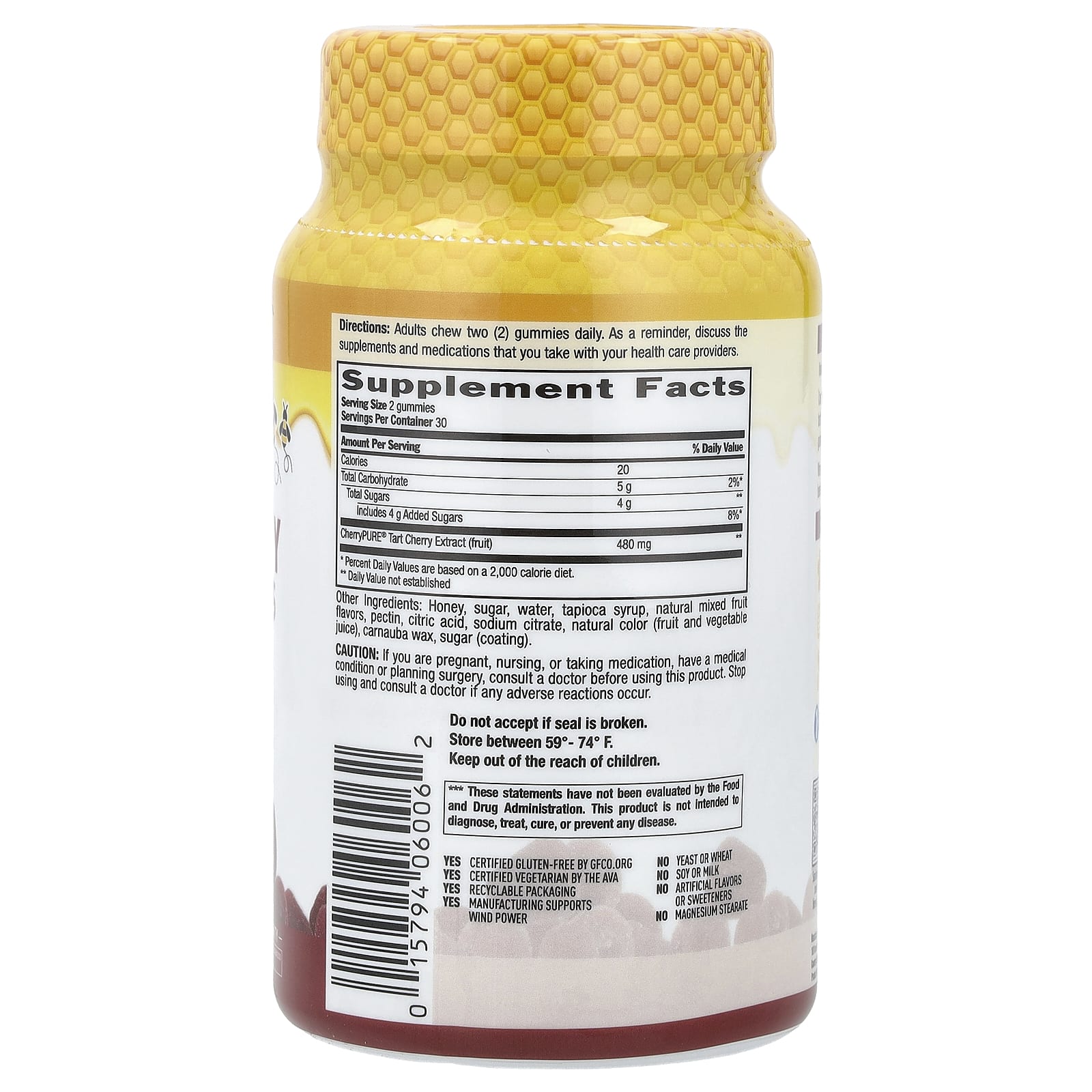 Country Life, Tart Cherry Honey Gummies, Natural Mixed Berry, 60 Gummies (240 mg per Gummy)