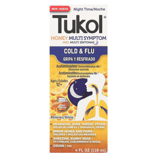 Tukol, Honey Multi Symptom, Cold & Flu, Night Time, Ages 12+, Natural Honey, 4 fl oz (118 ml) - Image 1