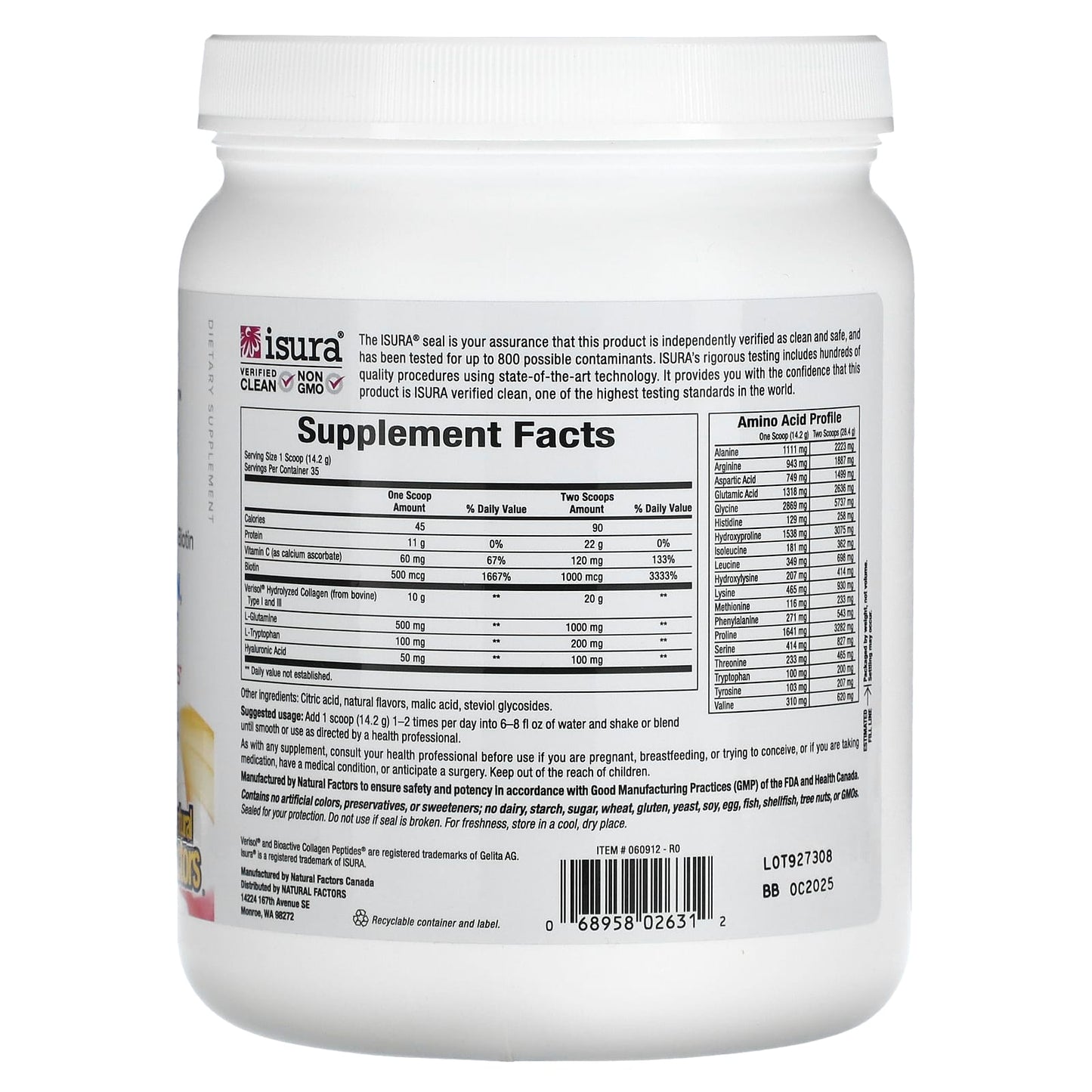 Natural Factors, Total Body Collagen, Bioactive Peptides, Orange, 1 lb 1 oz (500 g) - Image 2