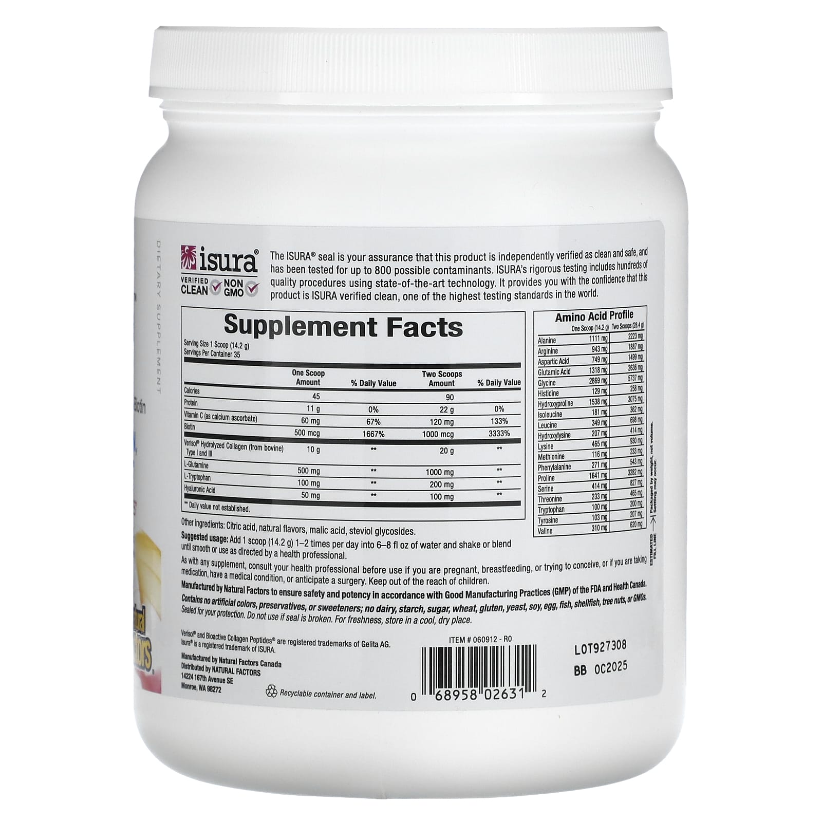 Natural Factors, Total Body Collagen, Bioactive Peptides, Orange, 1 lb 1 oz (500 g) - Image 2