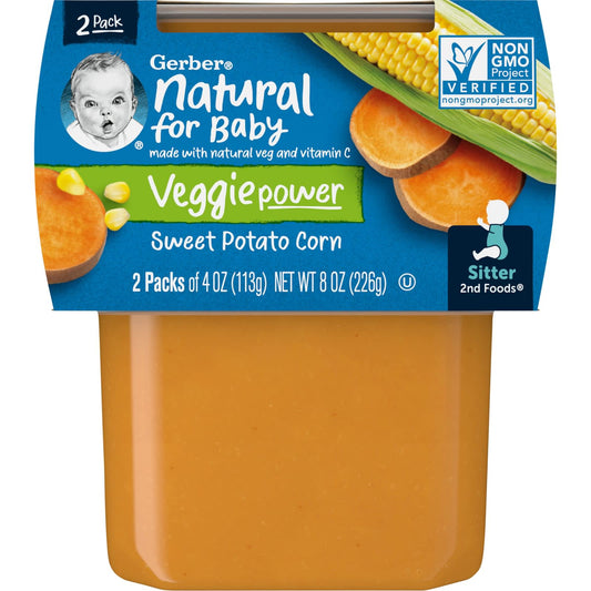 Gerber Veggie Power Baby Food 2 Pack, Sweet Potato & Corn, 4 oz Each - Image 1