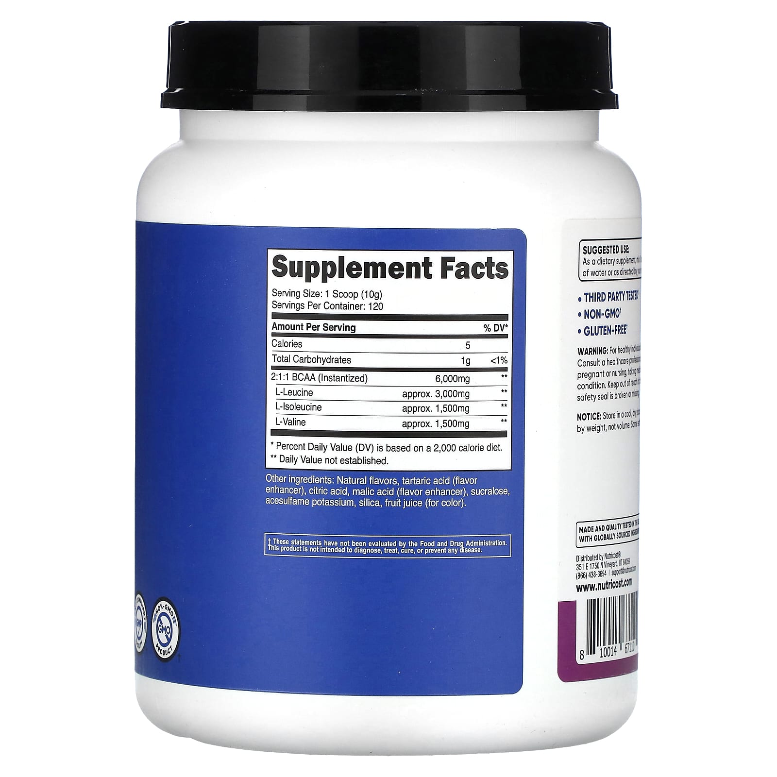 Nutricost, Performance, BCAA, Grape, 2.5 lb (1,164 g) - Image 2
