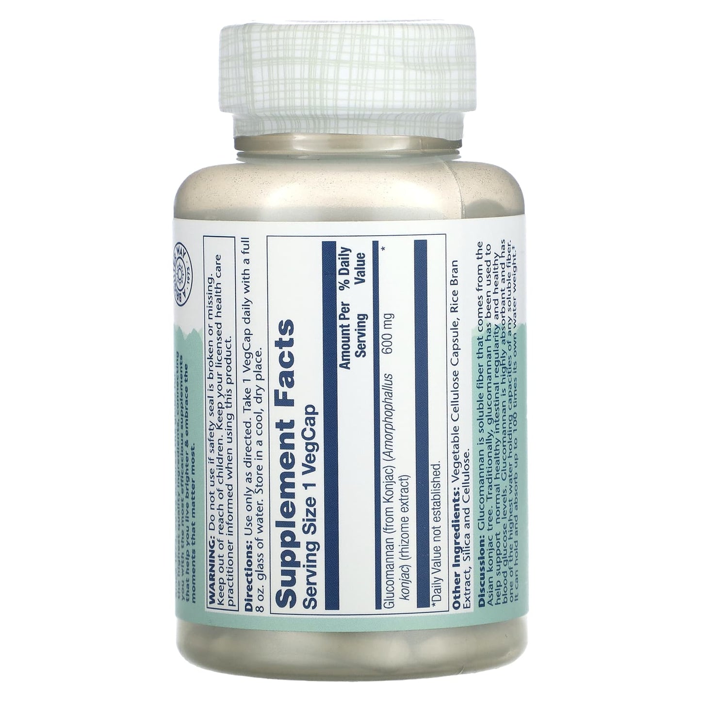 Solaray, Glucomannan, Rhizome Extract, 600 mg, 100 VegCaps - Image 2