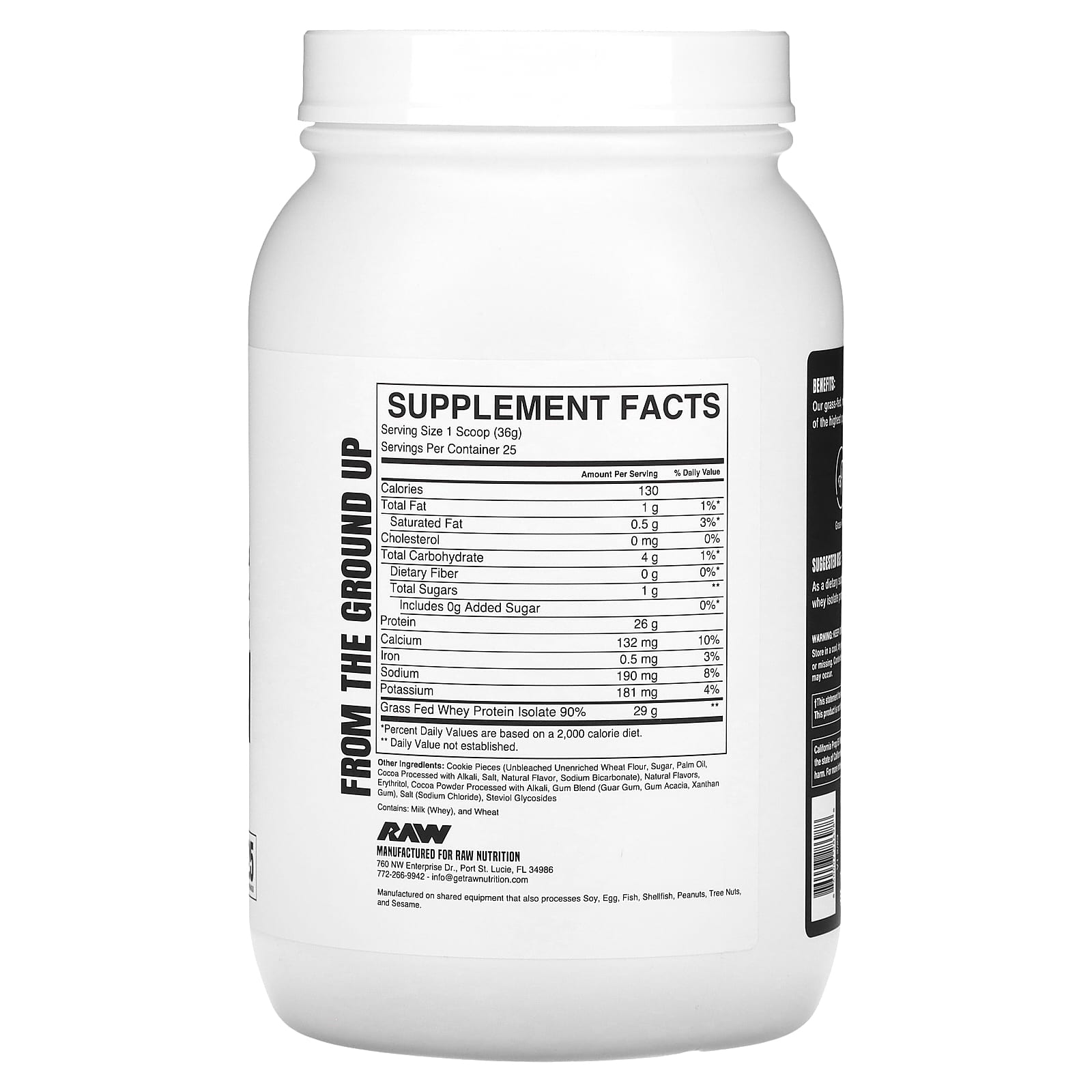 Raw Nutrition, Grass Fed Whey Isolate Protein, Cookies and Cream, 1.98 lbs (900 g) - Image 2