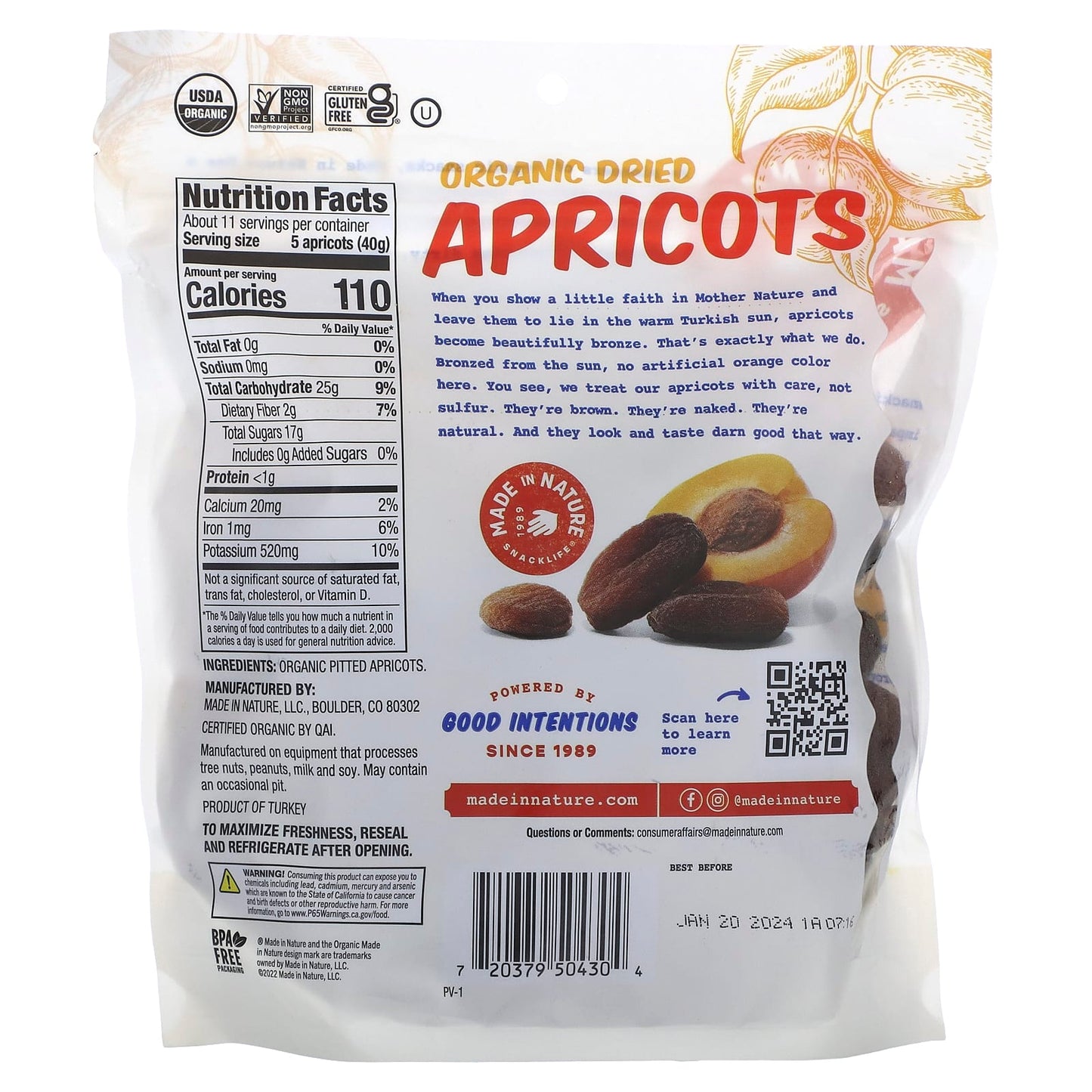 Made in Nature, Organic Dried Apricots, Tree-Ripened & Unsulfured, 1 lb (454 g) - Image 2