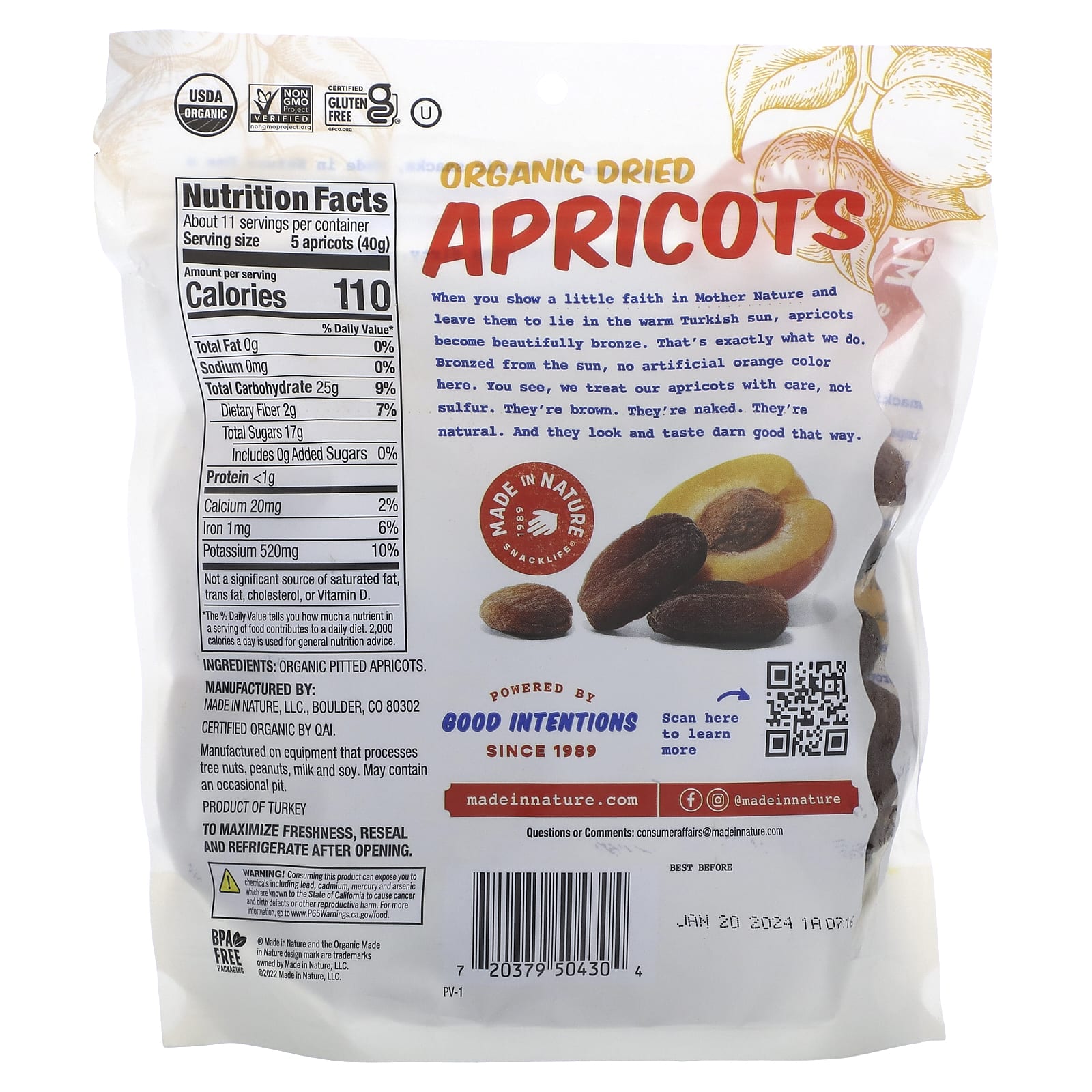 Made in Nature, Organic Dried Apricots, Tree-Ripened & Unsulfured, 1 lb (454 g) - Image 2