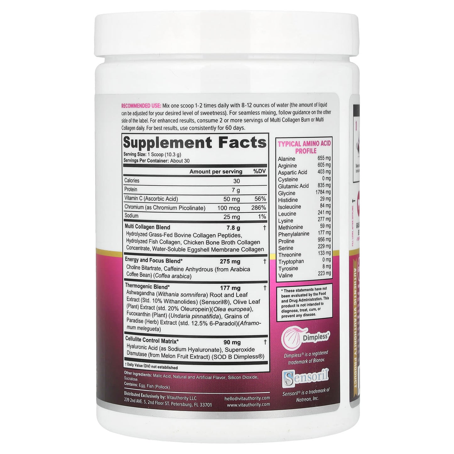 Vitauthority, Multi Collagen Burn, Energy, Tropical Punch, 10.89 oz (309 g) - Image 2