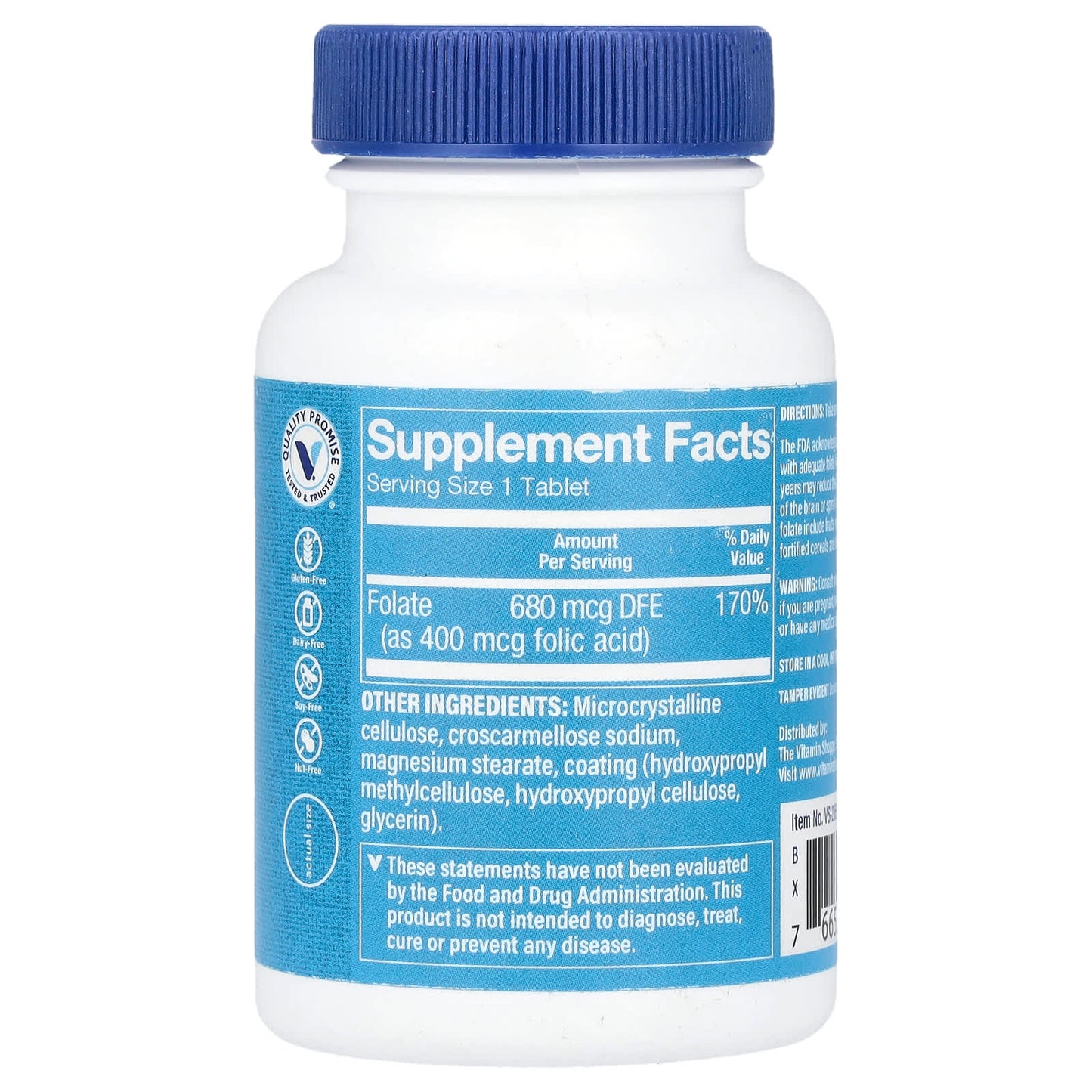 The Vitamin Shoppe, Folic Acid, 680 mcg DFE, 300 Tablets