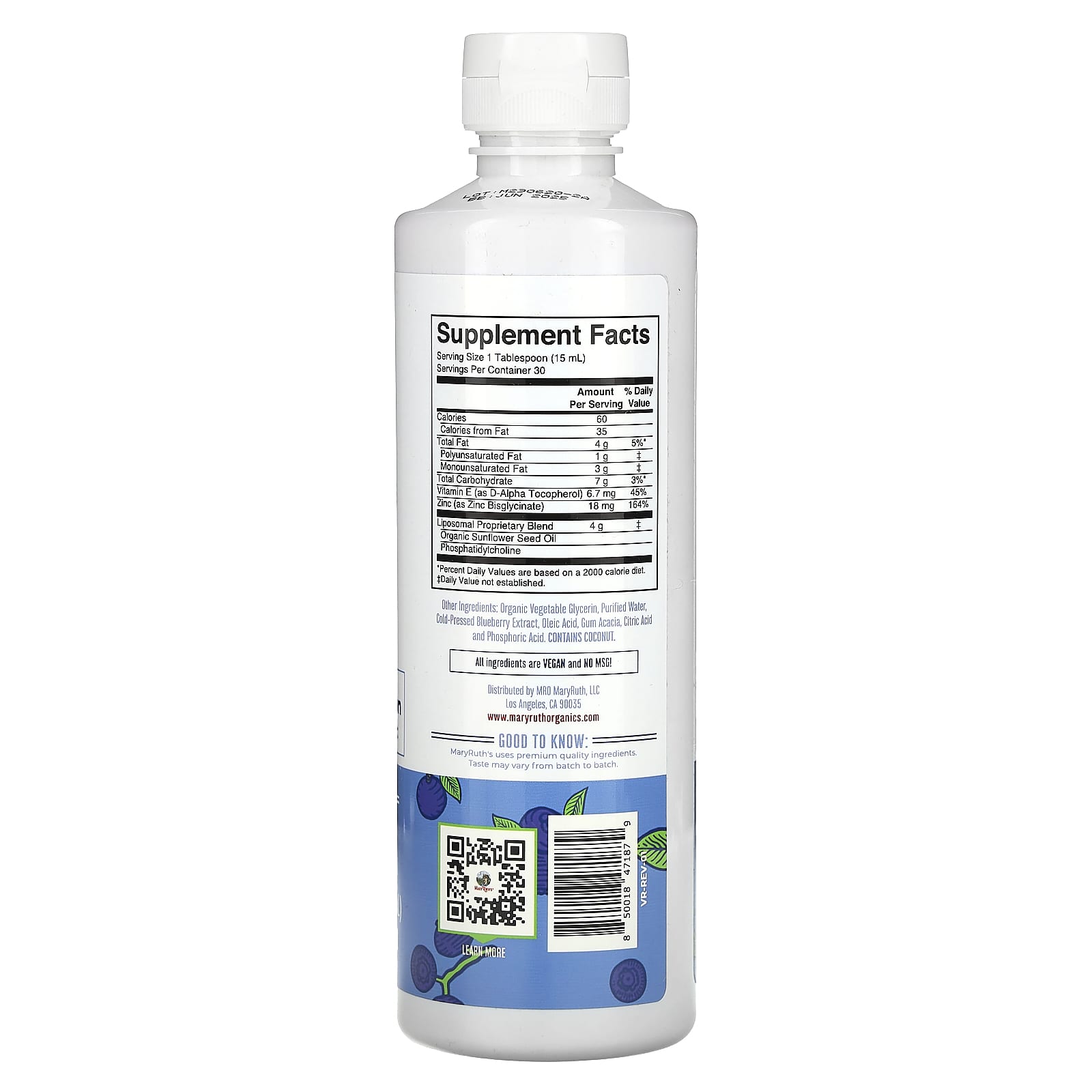 MaryRuth's, Megadose Zinc Liposomal, Blueberry, 15.22 fl oz (450 ml) - Image 2