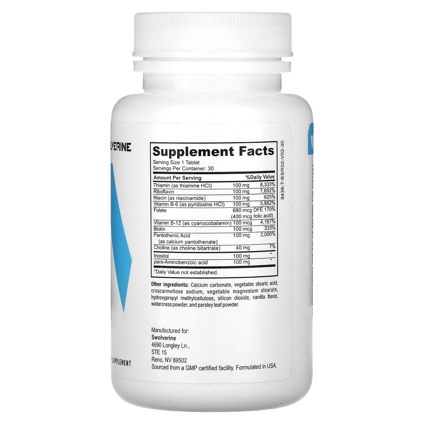 Swolverine, B-Complex, 30 Tablets - Image 2