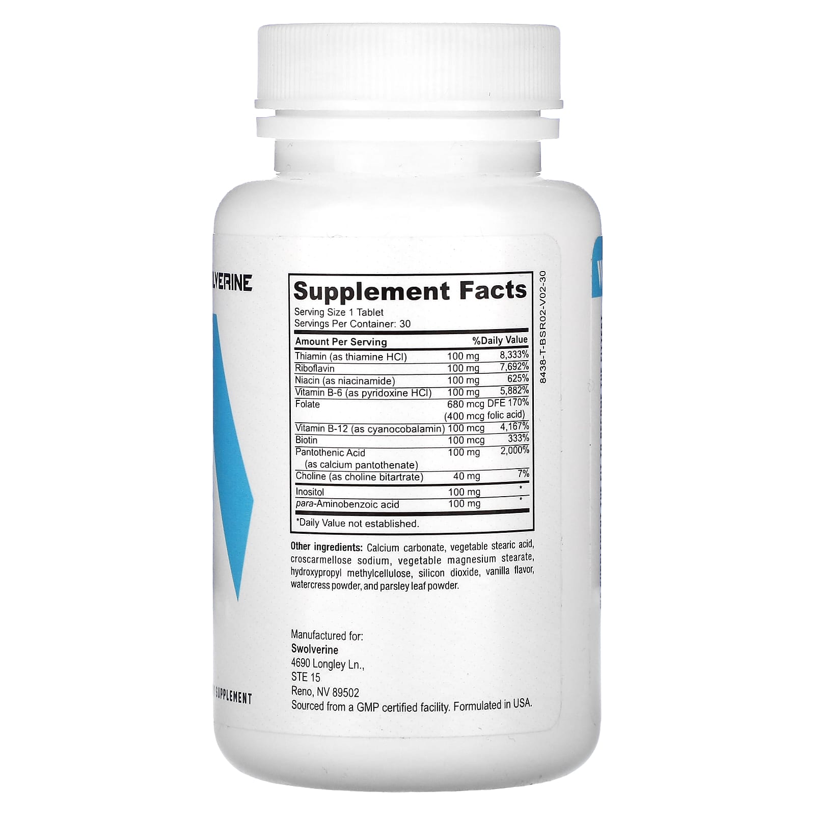 Swolverine, B-Complex, 30 Tablets - Image 2