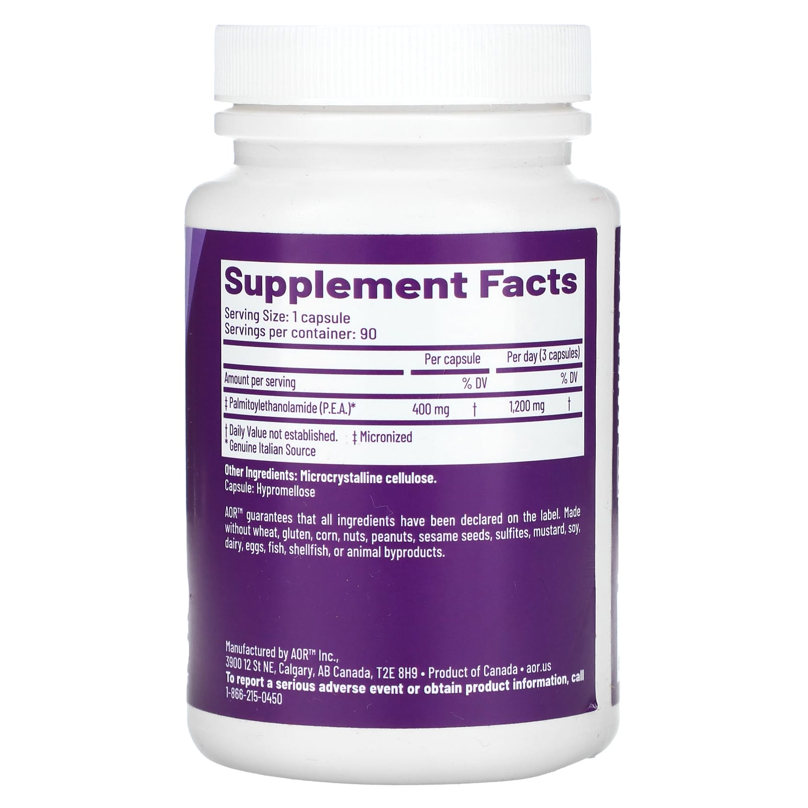 Endocannabinoid Support with PEA by AOR - 400mg, 90 Capsules - Image 2