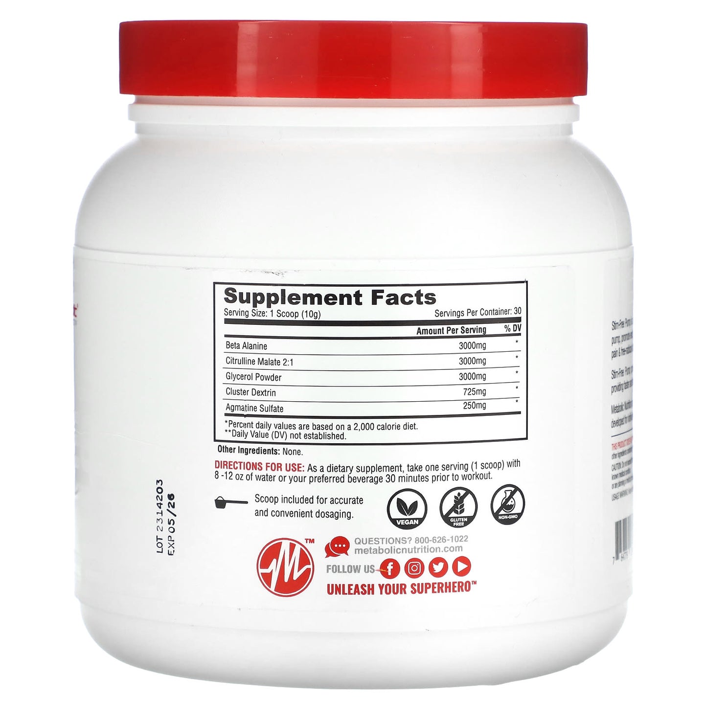 Metabolic Nutrition, Stim-Free Pump, Unflavored, 10.58 oz (300 g) - Image 2