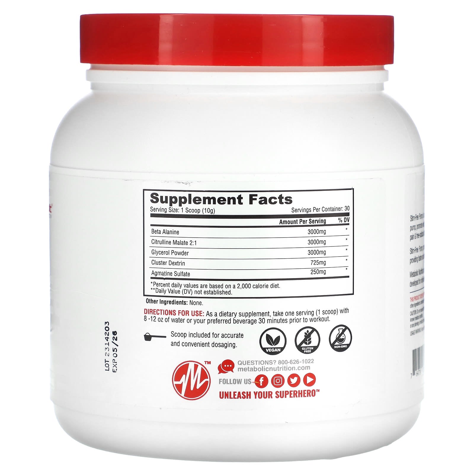 Metabolic Nutrition, Stim-Free Pump, Unflavored, 10.58 oz (300 g) - Image 2