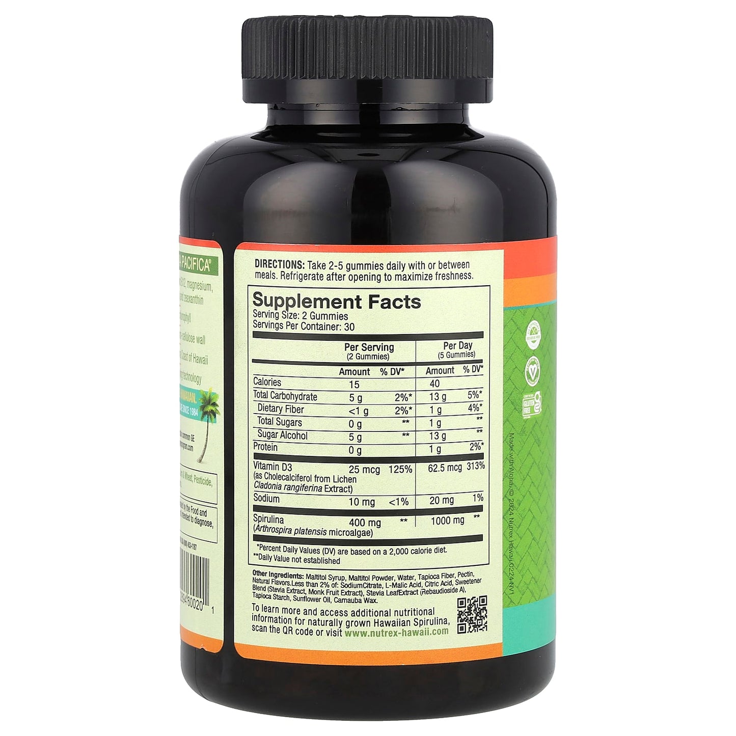 Nutrex Hawaii, Pure Hawaiian Spirulina Plus Vitamin D3 Gummies, 60 Tropical Gummies - Image 2