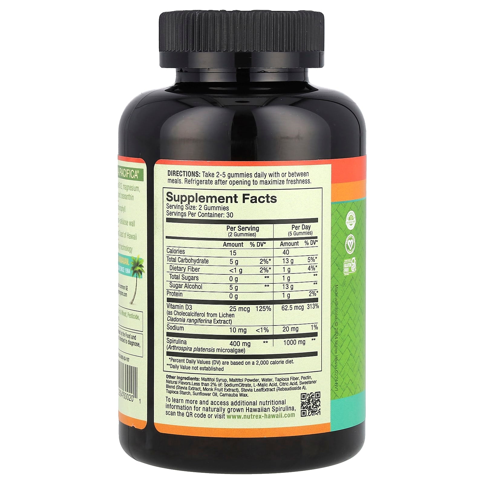 Nutrex Hawaii, Pure Hawaiian Spirulina Plus Vitamin D3 Gummies, 60 Tropical Gummies - Image 2