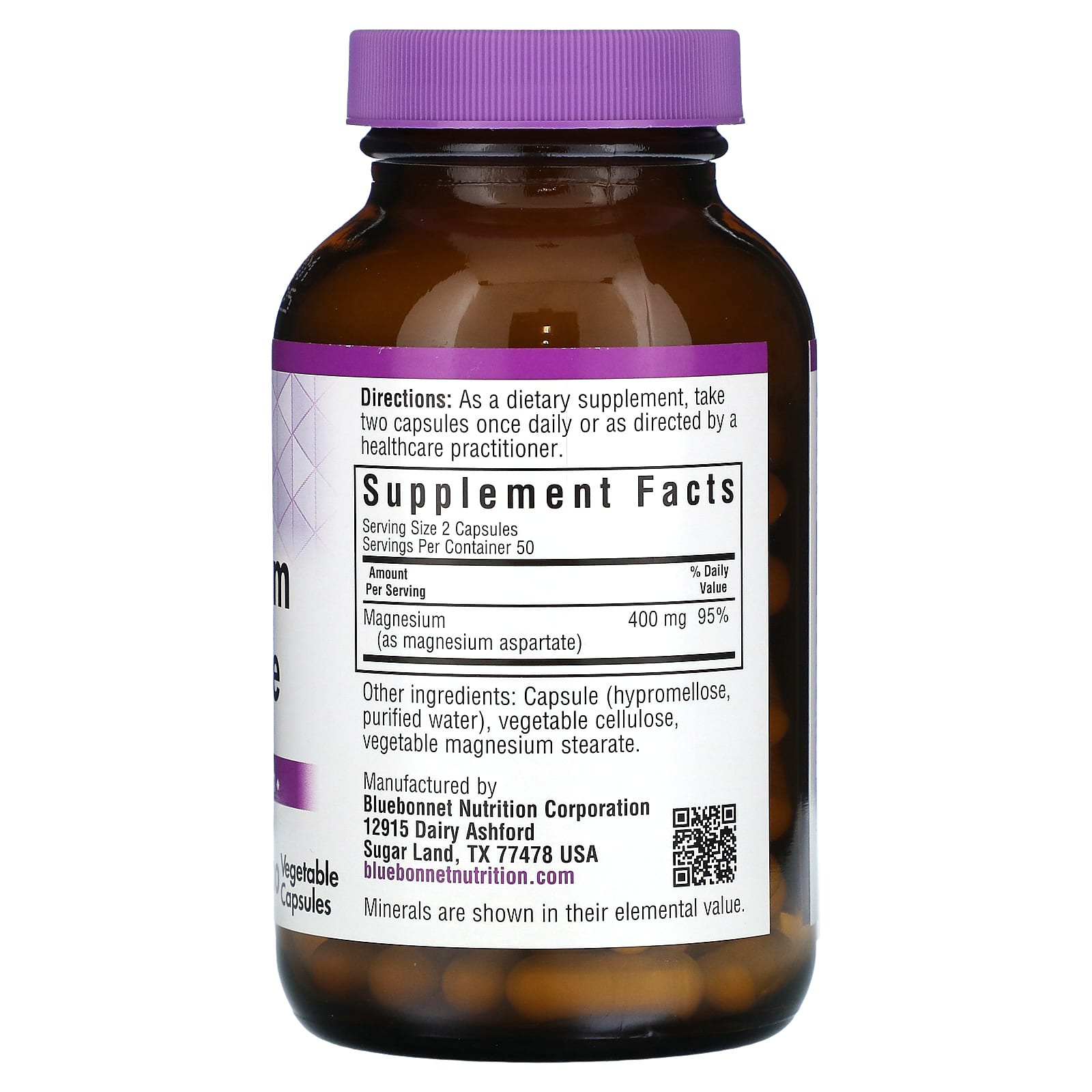 Bluebonnet Magnesium Aspartate Supplement, 100 Capsules, 200 mg each - Image 2