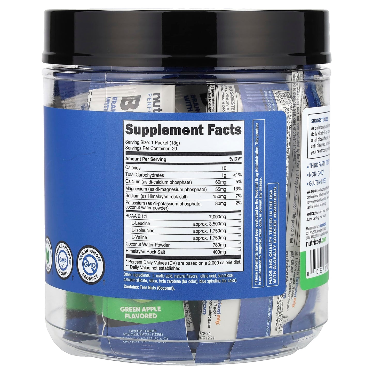 Nutricost, Performance, BCAA+, Green Apple, 20 Packets, 0.5 oz (13 g) Each - Image 2