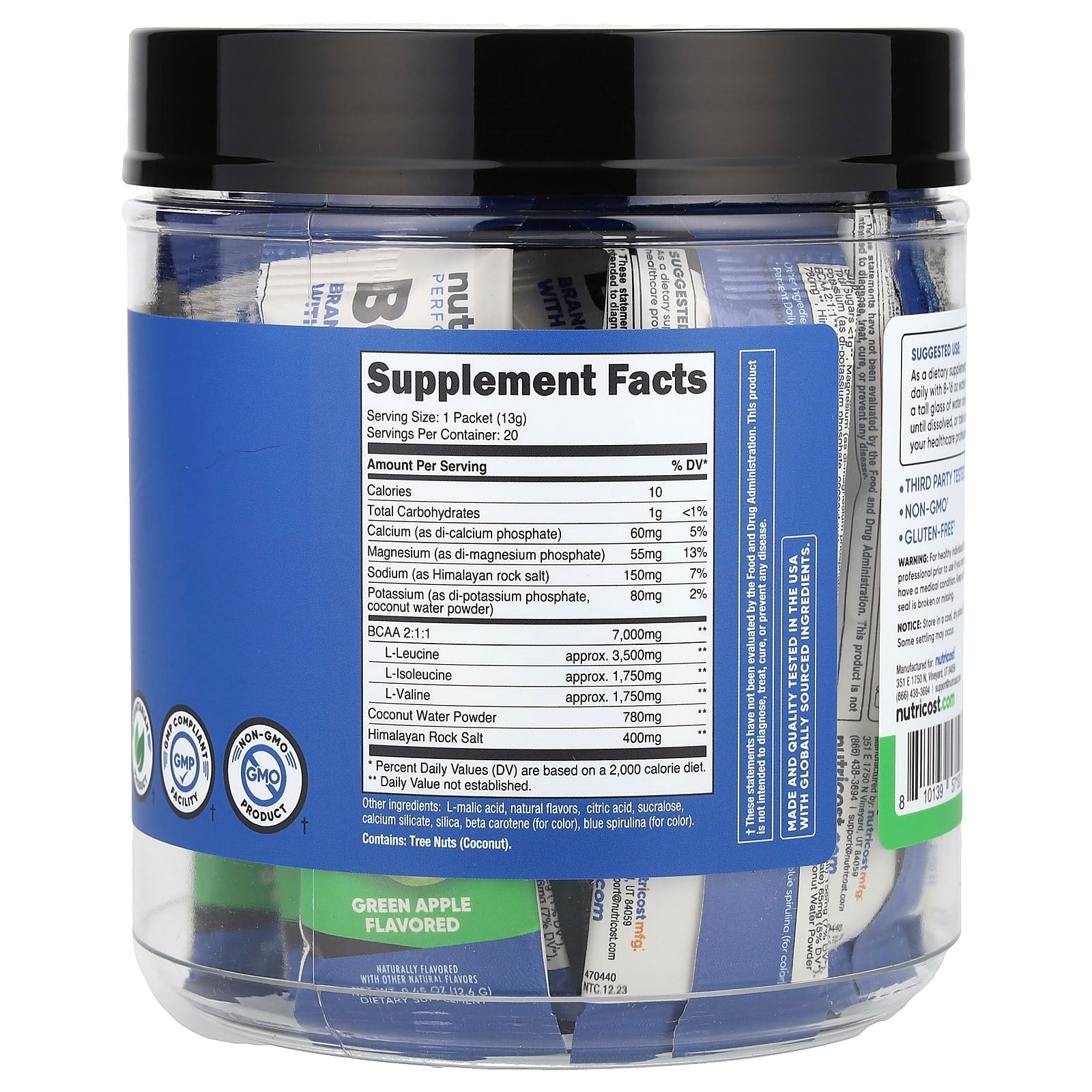 Nutricost, Performance, BCAA+, Green Apple, 20 Packets, 0.5 oz (13 g) Each - Image 2