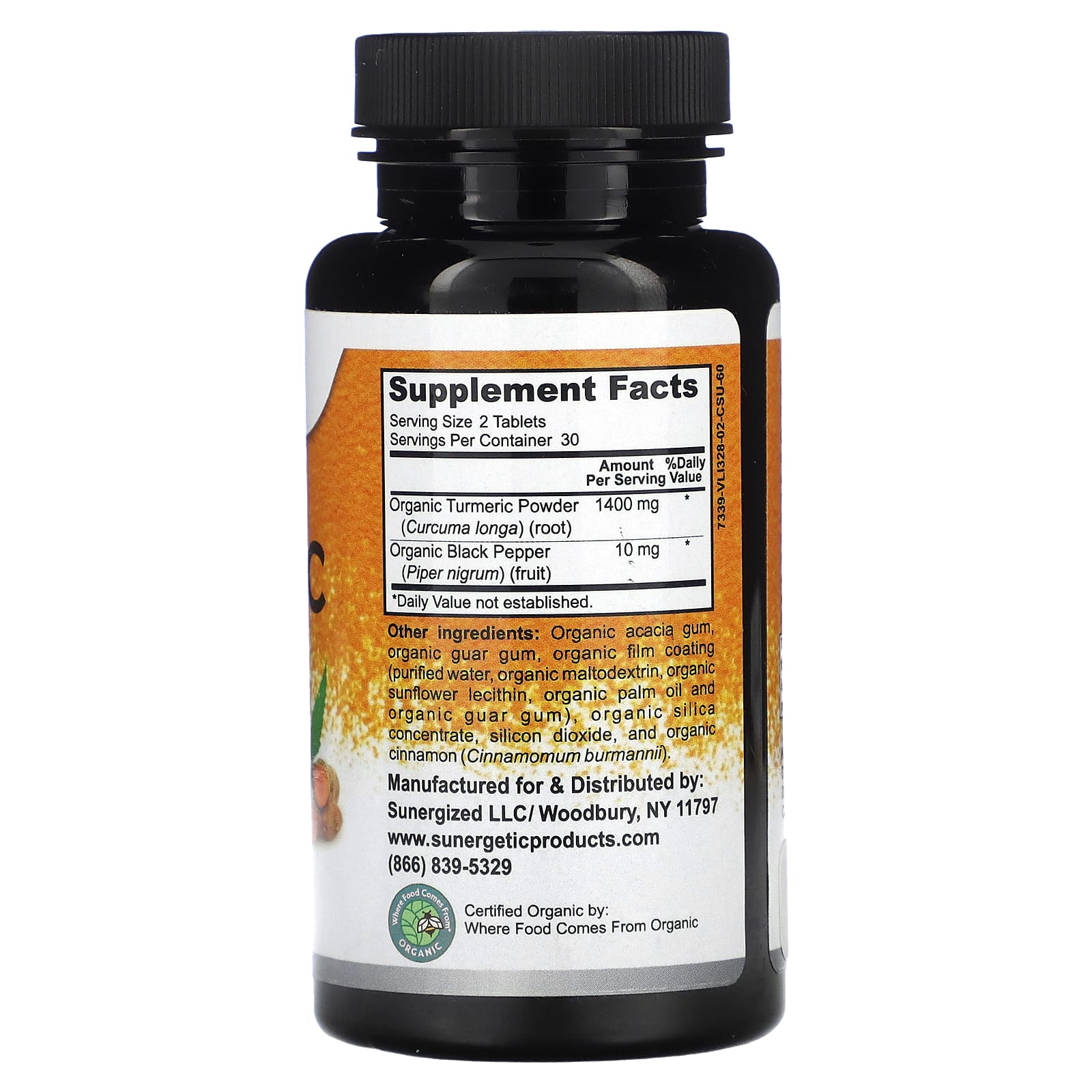 Sunergetic, Organic Turmeric, 1400 mg, 60 Tablets - Image 2