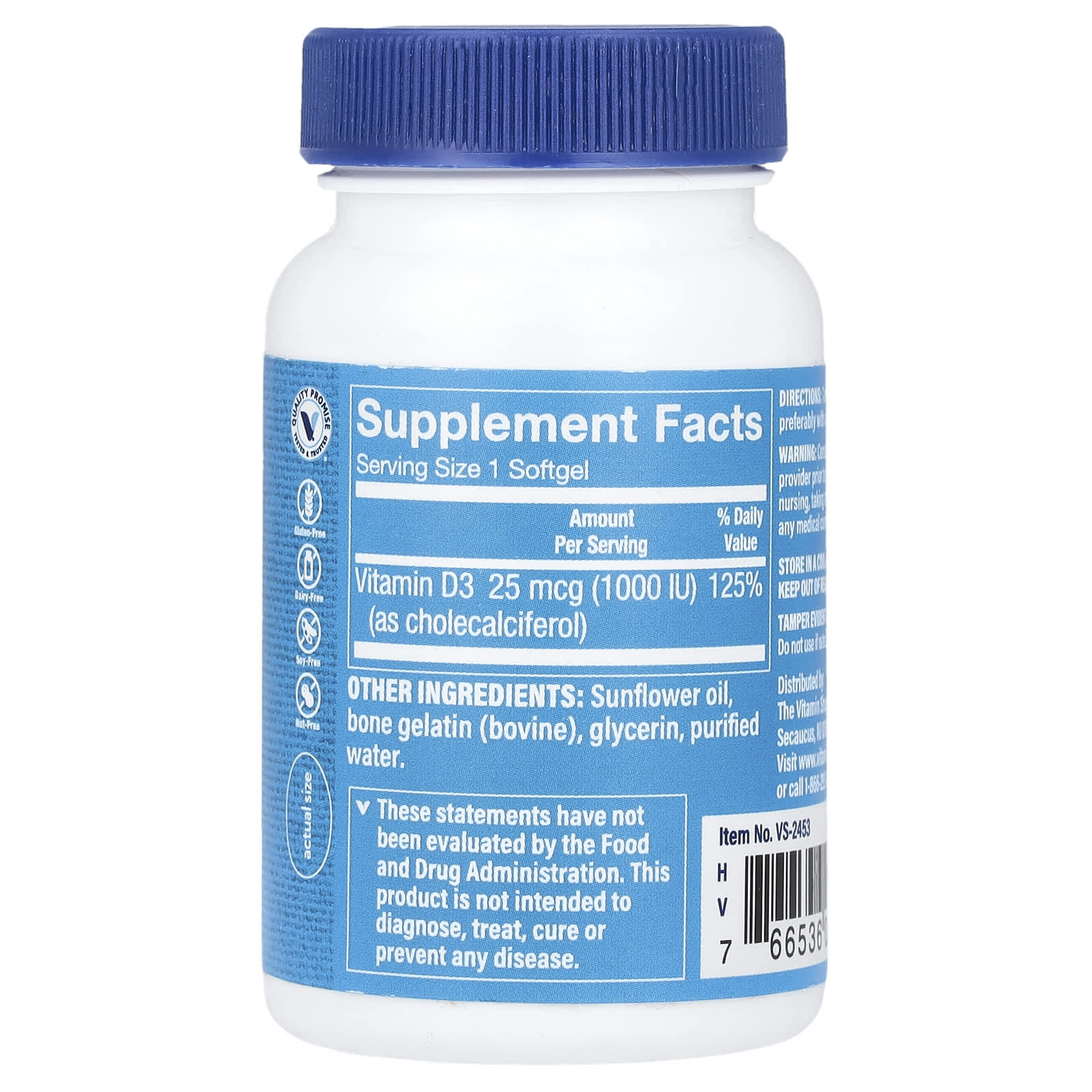 The Vitamin Shoppe, Vitamin D3, 25 mcg (1,000 IU), 100 Softgels - Image 2