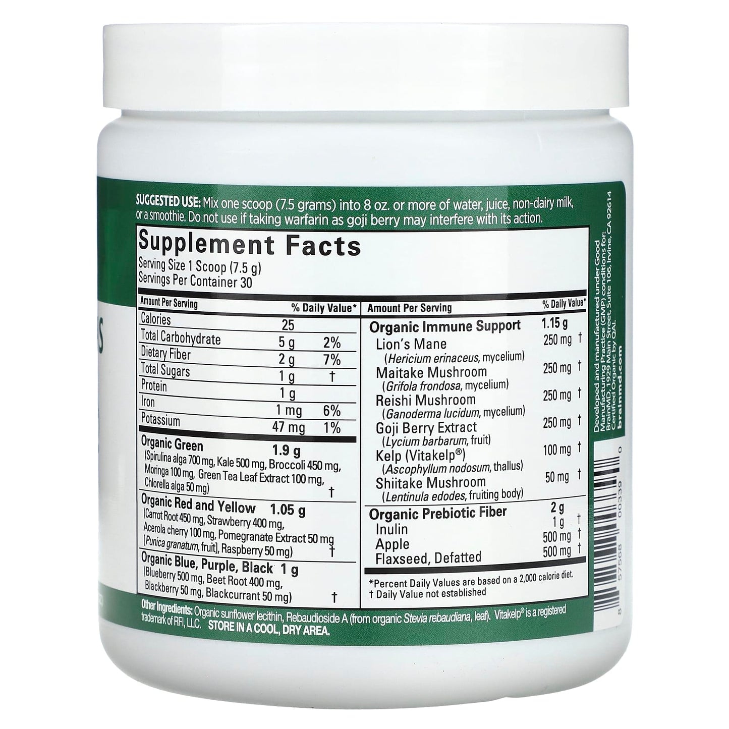 BrainMD Neuro Greens Superfood, 7.9 oz (225g) - USDA Organic & Vegan - Image 2