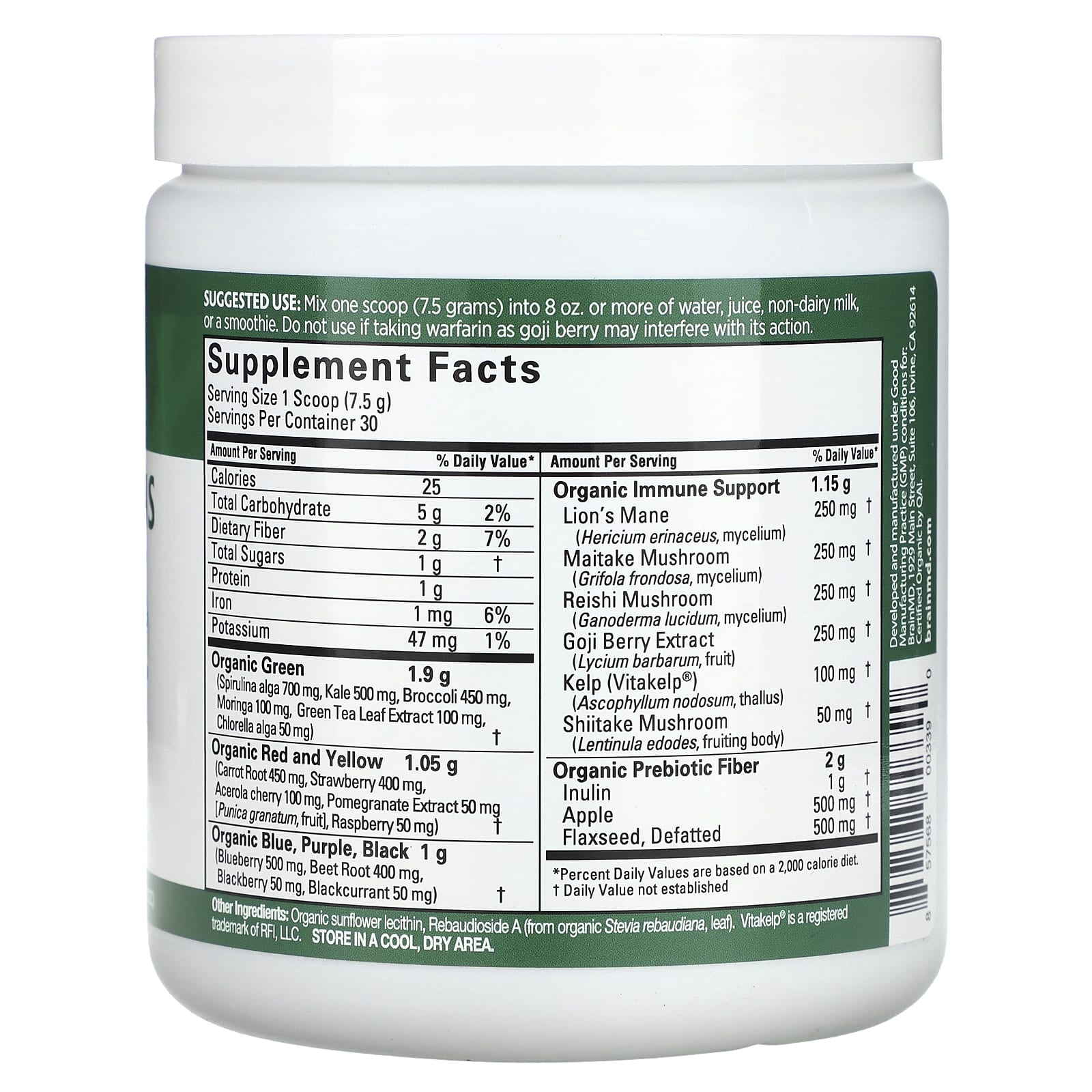 BrainMD Neuro Greens Superfood, 7.9 oz (225g) - USDA Organic & Vegan - Image 2
