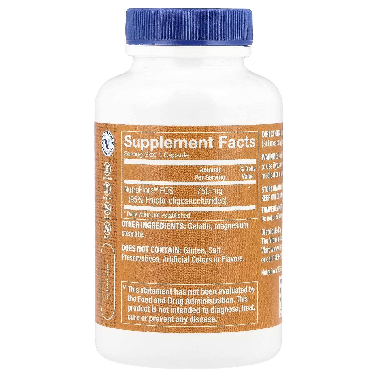 The Vitamin Shoppe, NutraFlora® FOS Probiotic, 750 mg, 100 Capsules - Image 2