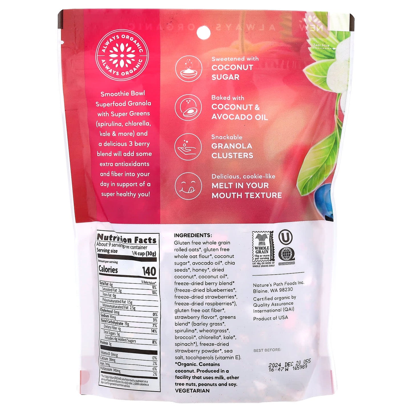 Nature's Path, Organic Smoothie Bowl, Superfood Granola, 9.5 oz (270 g) - Image 2