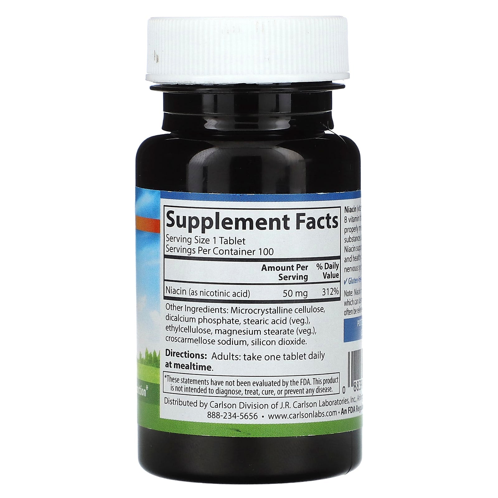 Carlson Niacin 50mg, 100 Tablets - Boost Energy & Heart Health - Image 2