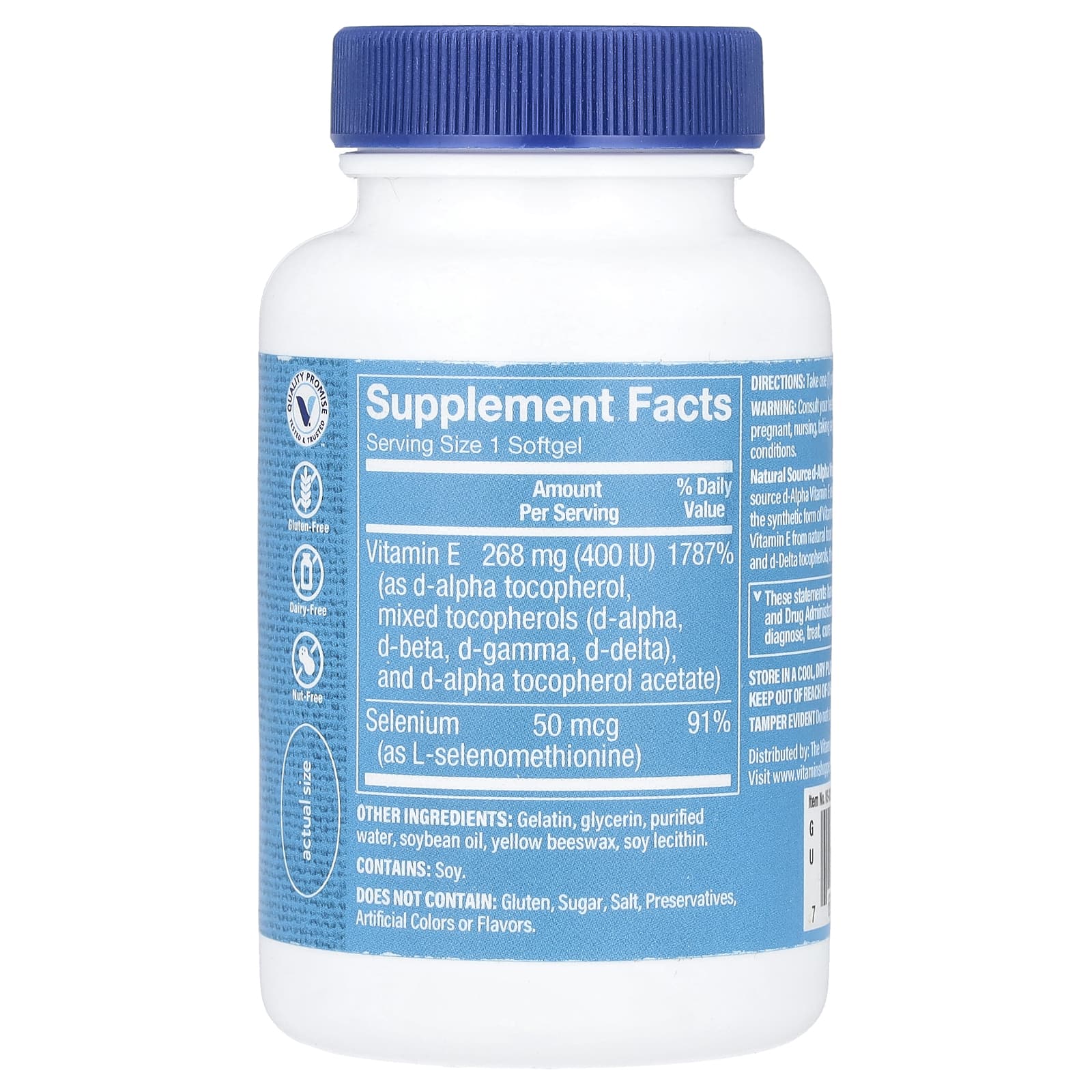 The Vitamin Shoppe, Vitamin E Plus Selenium, 268 mg (400 IU), 100 Softgels - Image 2
